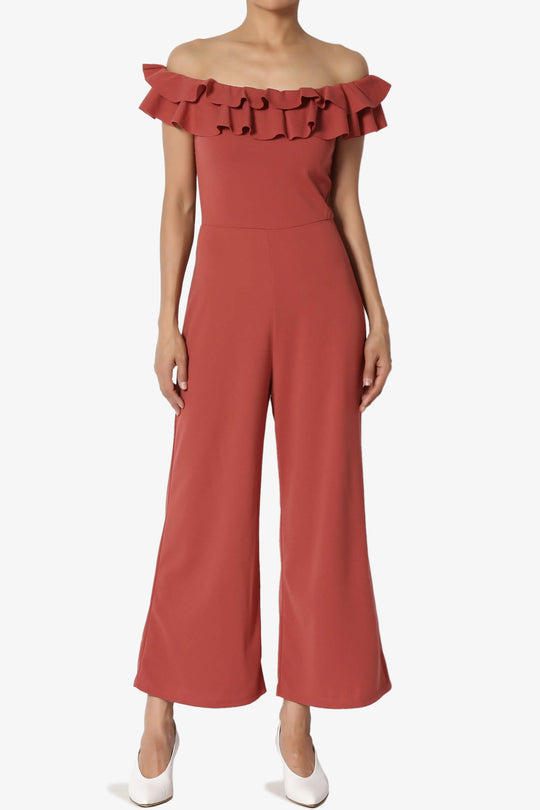 Sarno Ruffle Off Shoulder Wide Leg Jumpsuit