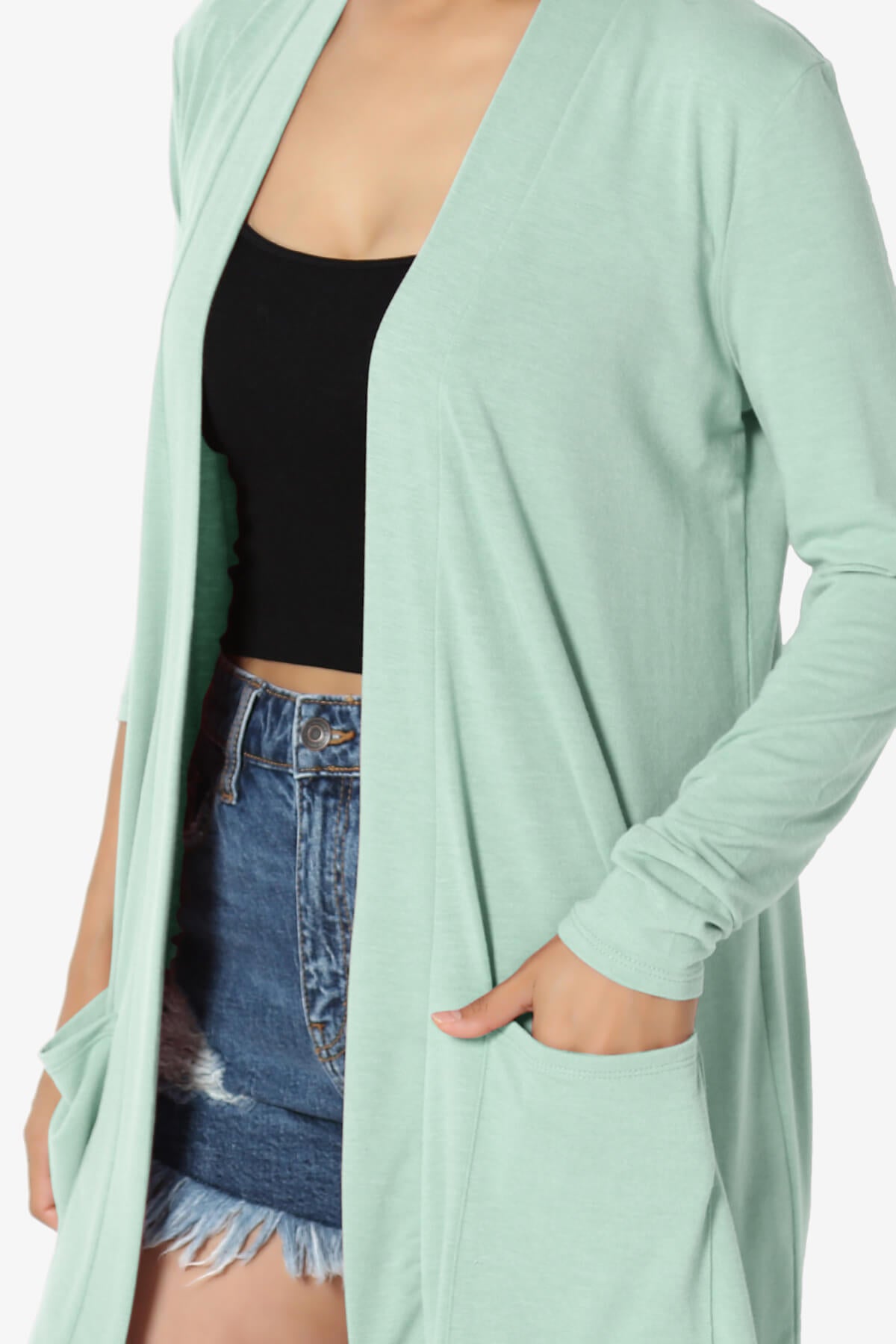 Daday Long Sleeve Pocket Open Front Cardigan DUSTY GREEN_5