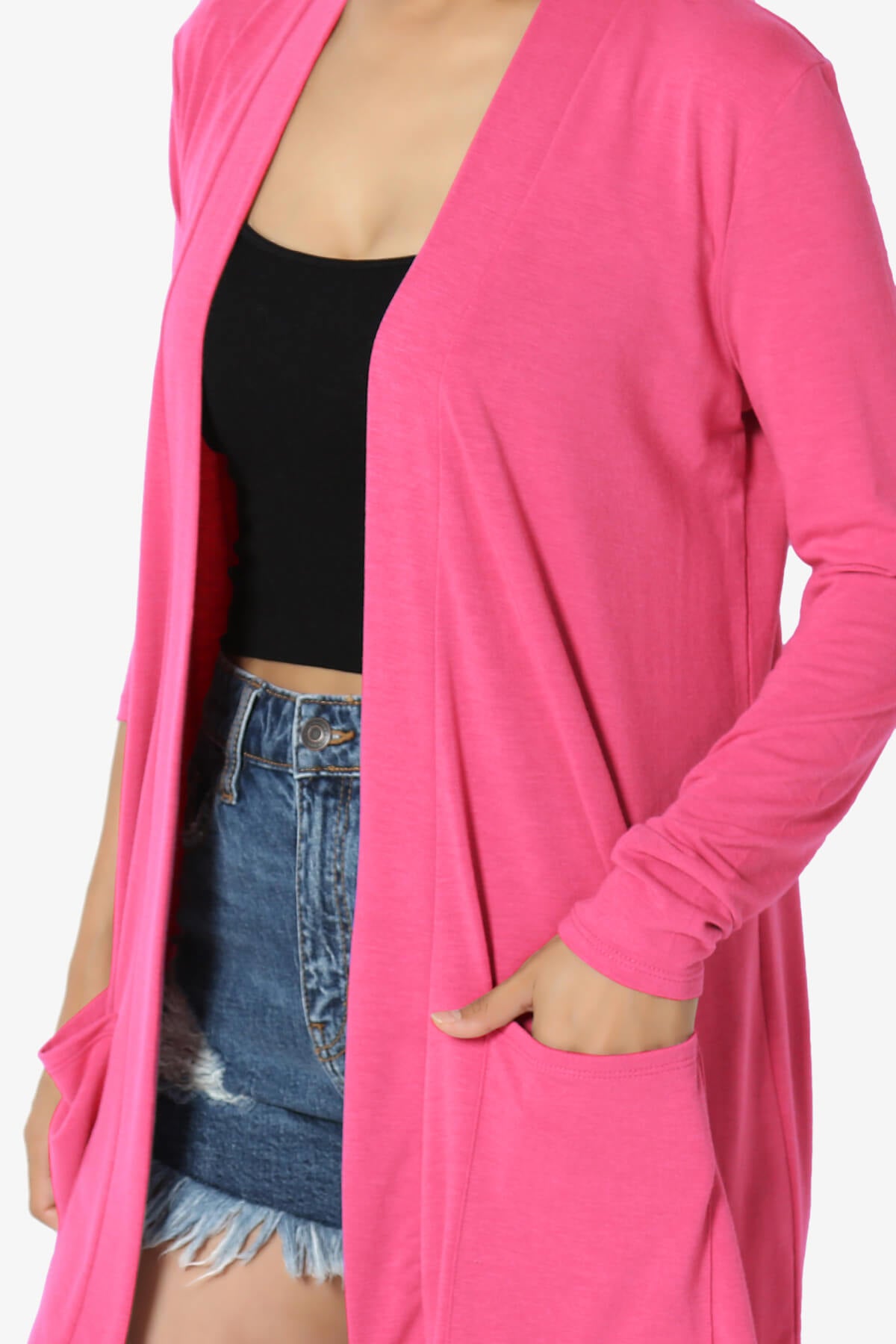 Daday Long Sleeve Pocket Open Front Cardigan FUCHSIA_5