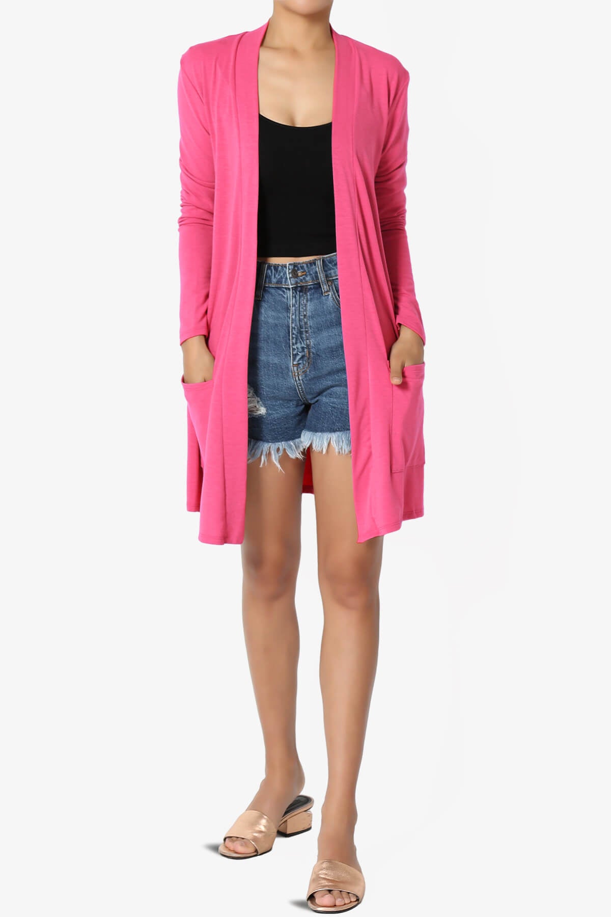 Daday Long Sleeve Pocket Open Front Cardigan FUCHSIA_6