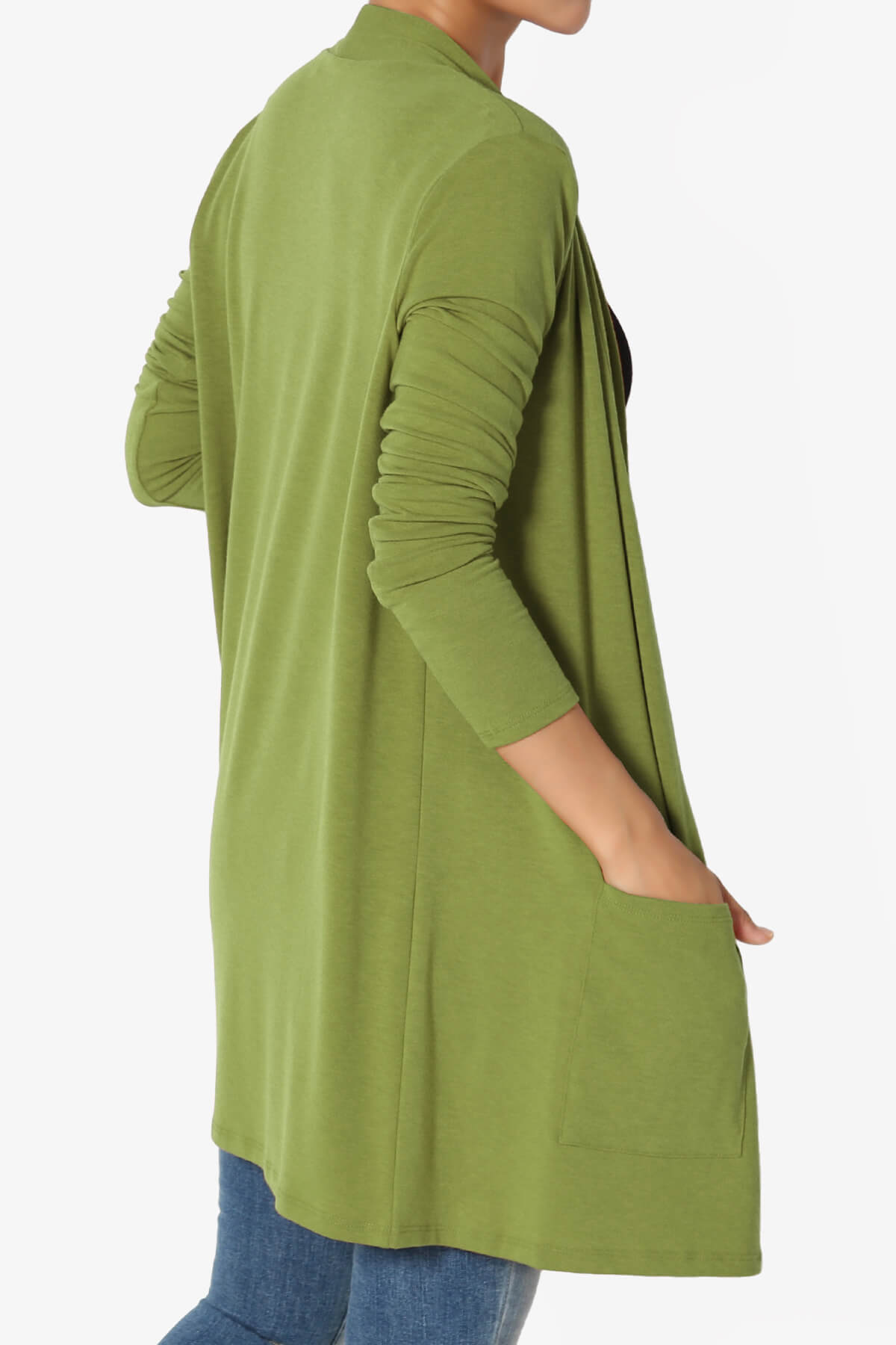 Daday Long Sleeve Pocket Open Front Cardigan KIWI_4