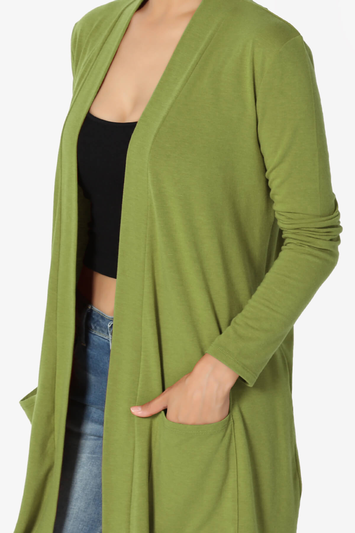 Daday Long Sleeve Pocket Open Front Cardigan KIWI_5