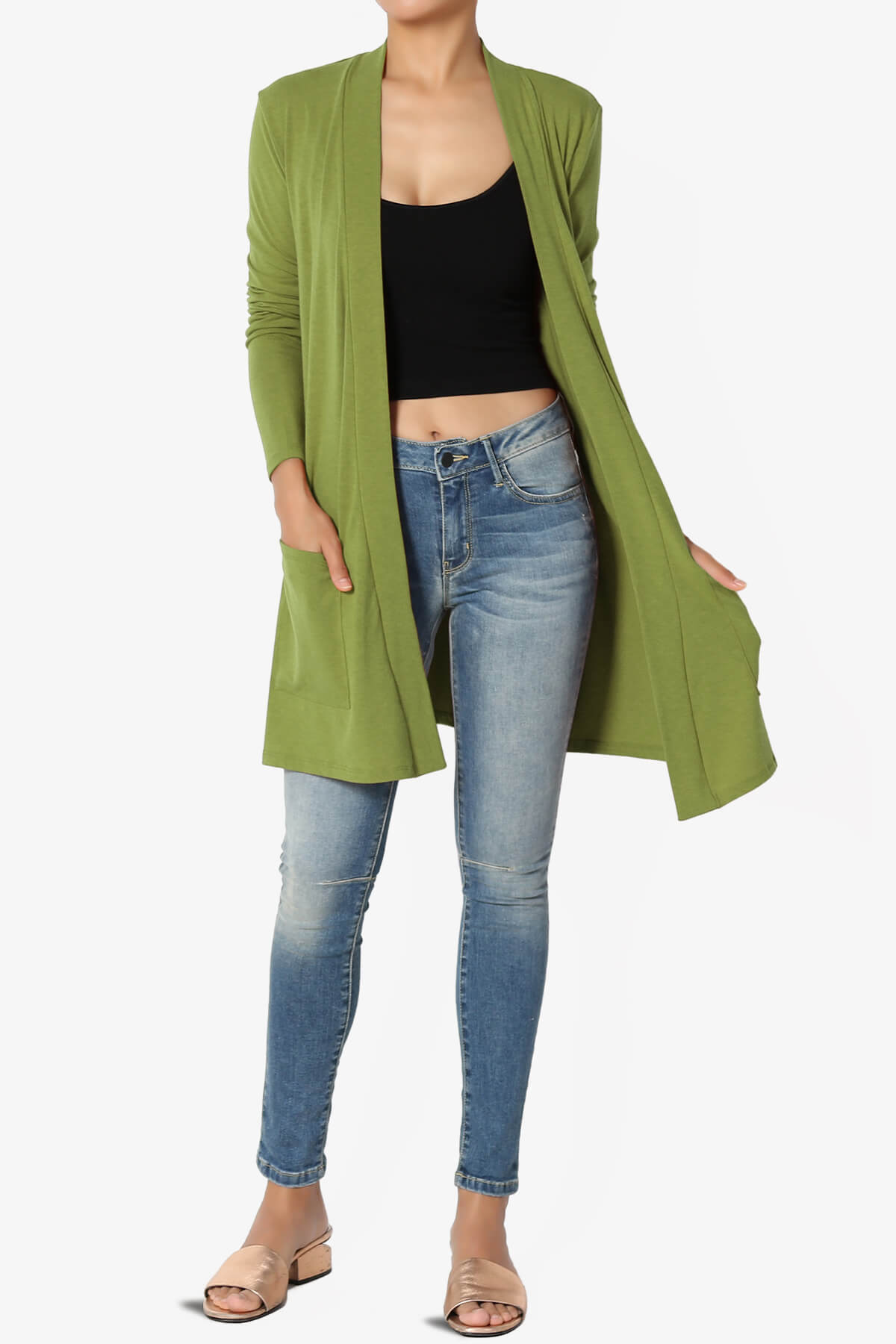 Daday Long Sleeve Pocket Open Front Cardigan KIWI_6