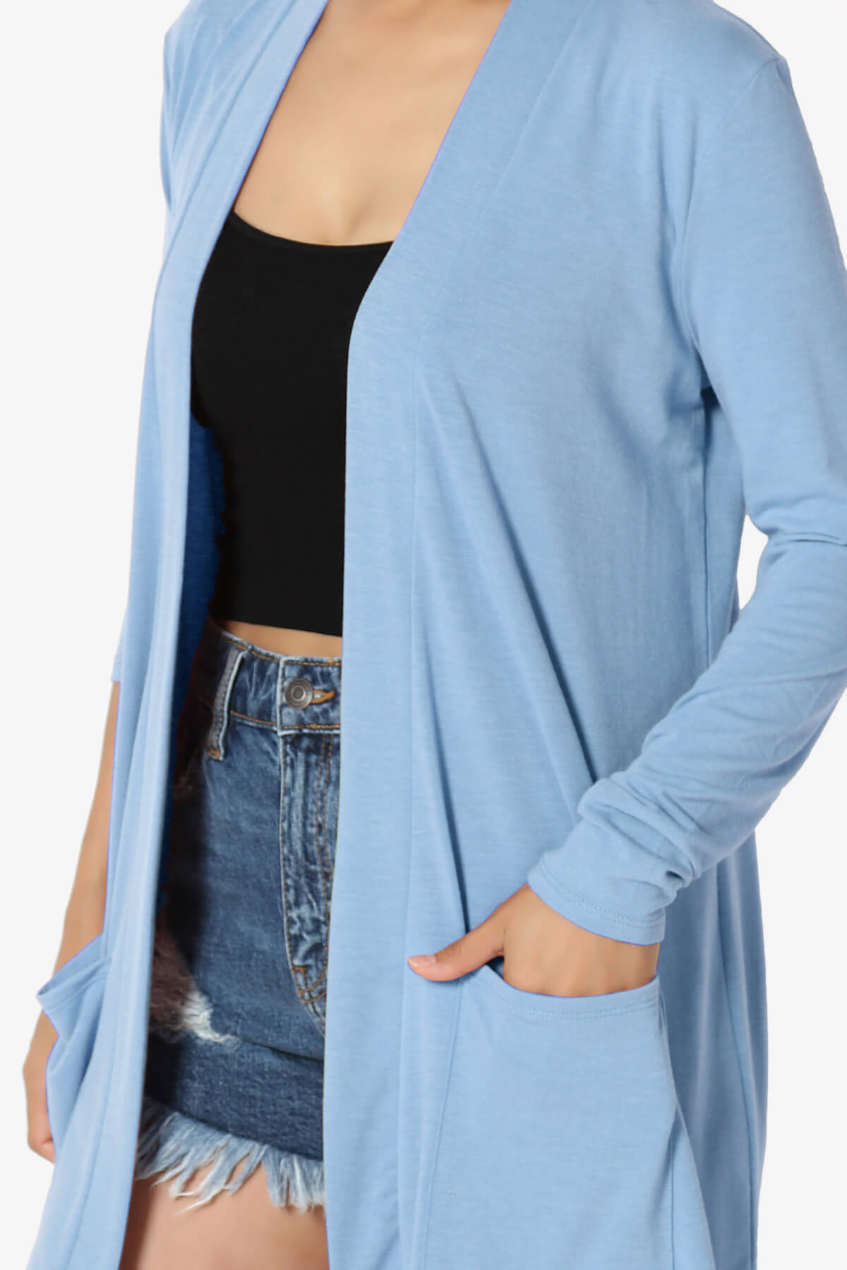 Daday Long Sleeve Pocket Open Front Cardigan LIGHT BLUE_5