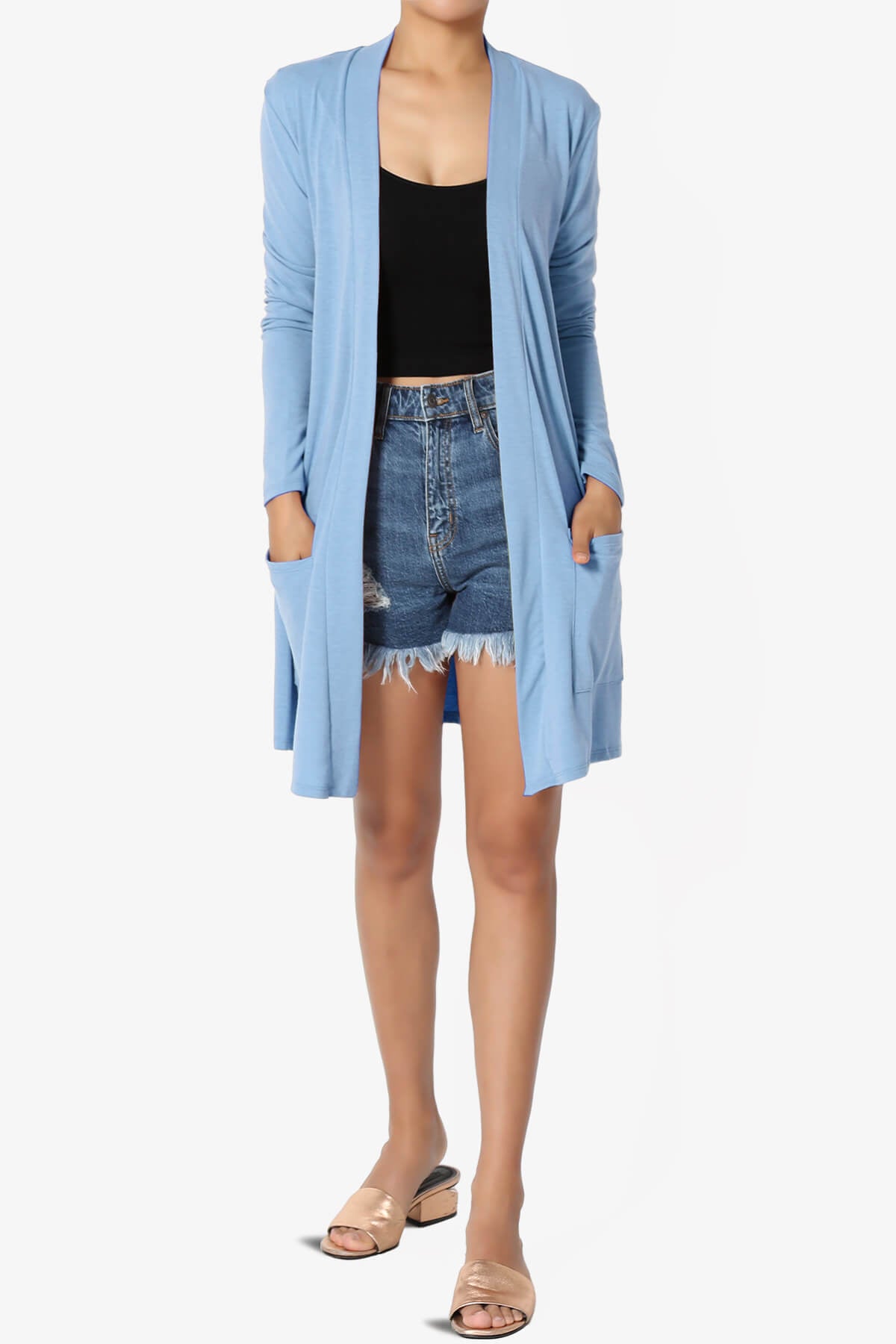 Daday Long Sleeve Pocket Open Front Cardigan LIGHT BLUE_6