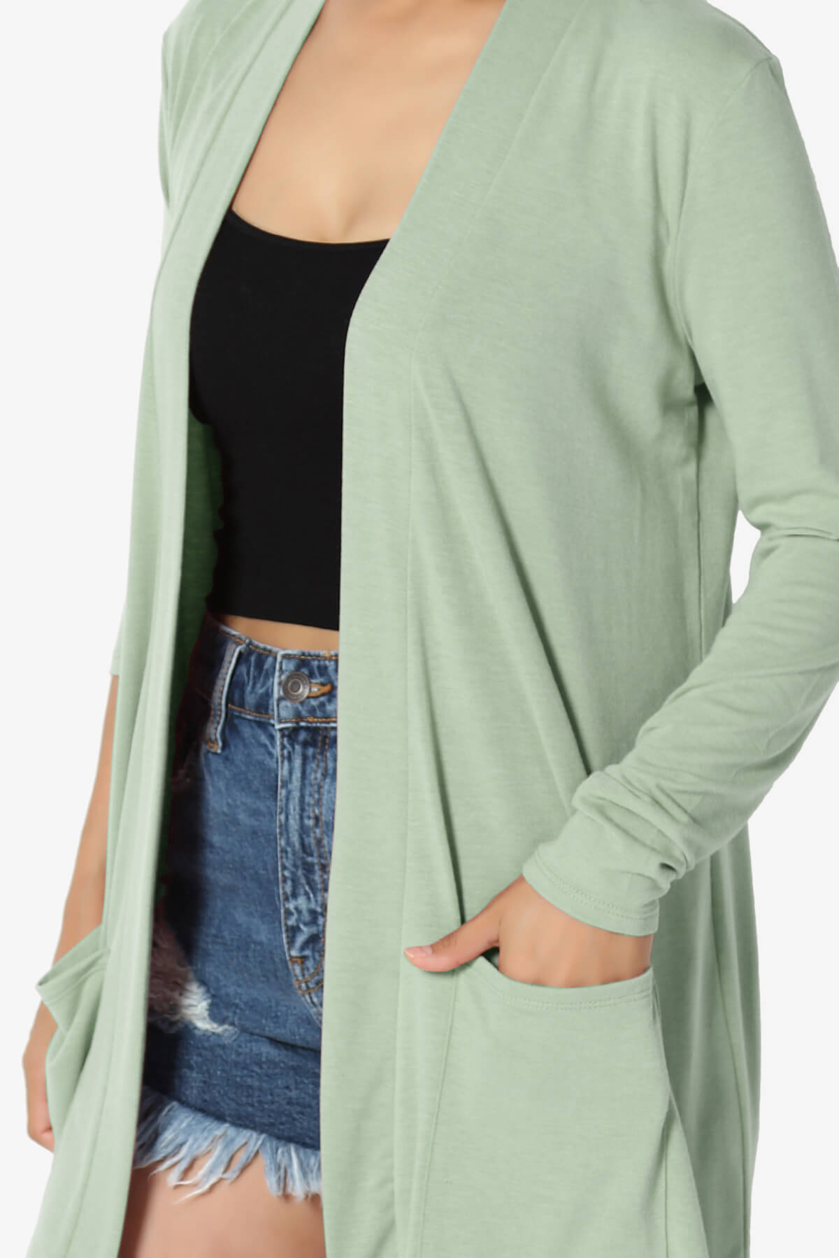 Daday Long Sleeve Pocket Open Front Cardigan LIGHT SAGE_5