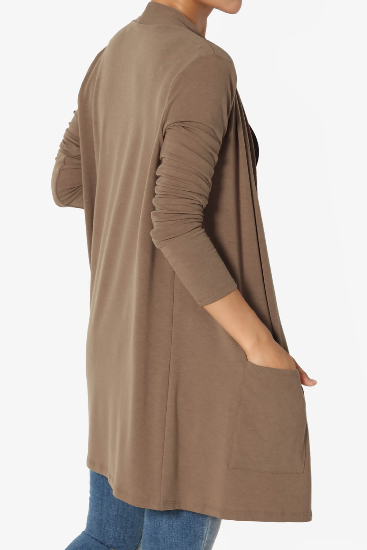 Daday Long Sleeve Pocket Open Front Cardigan MOCHA_4