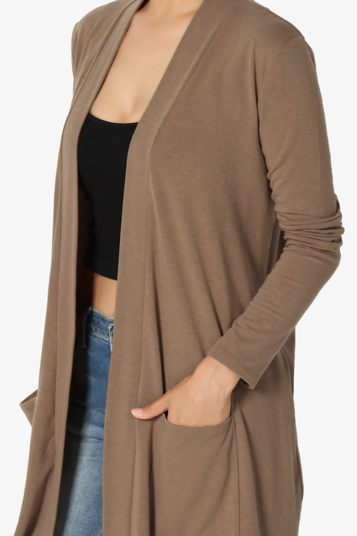 Daday Long Sleeve Pocket Open Front Cardigan MOCHA_5