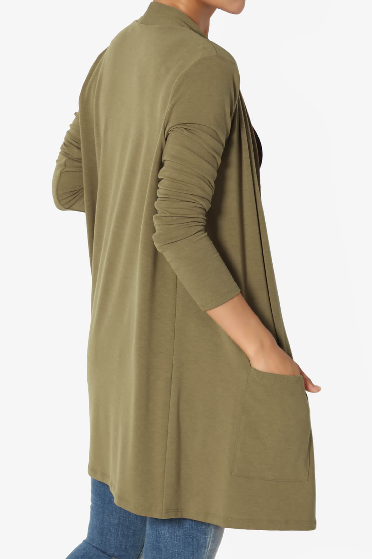 Daday Long Sleeve Pocket Open Front Cardigan OLIVE KHAKI_4