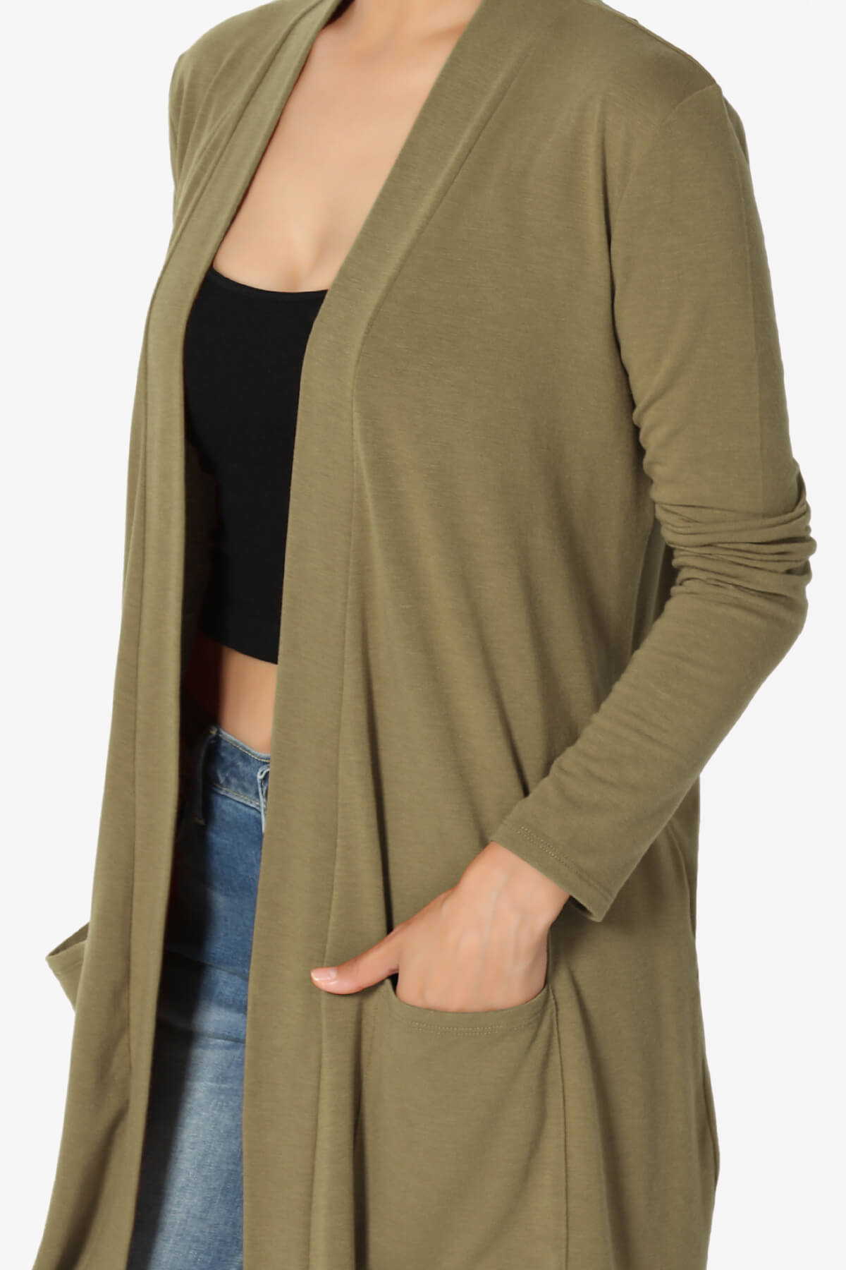 Daday Long Sleeve Pocket Open Front Cardigan OLIVE KHAKI_5