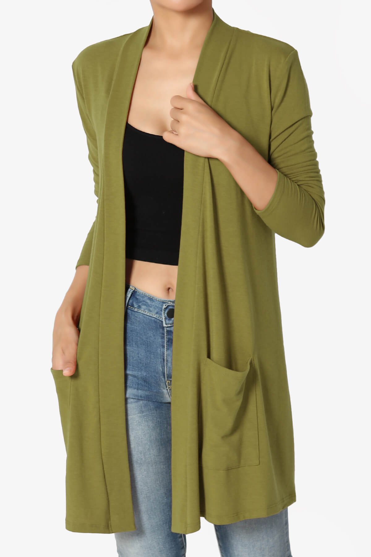 Daday Long Sleeve Pocket Open Front Cardigan OLIVE MUSTARD_1