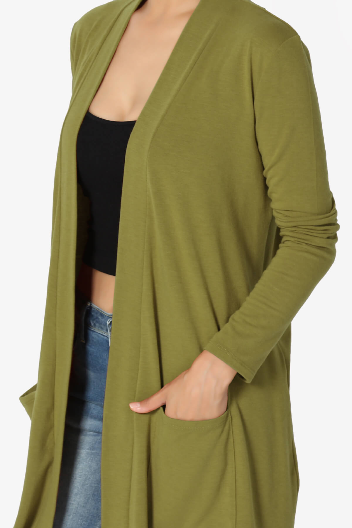 Daday Long Sleeve Pocket Open Front Cardigan OLIVE MUSTARD_5