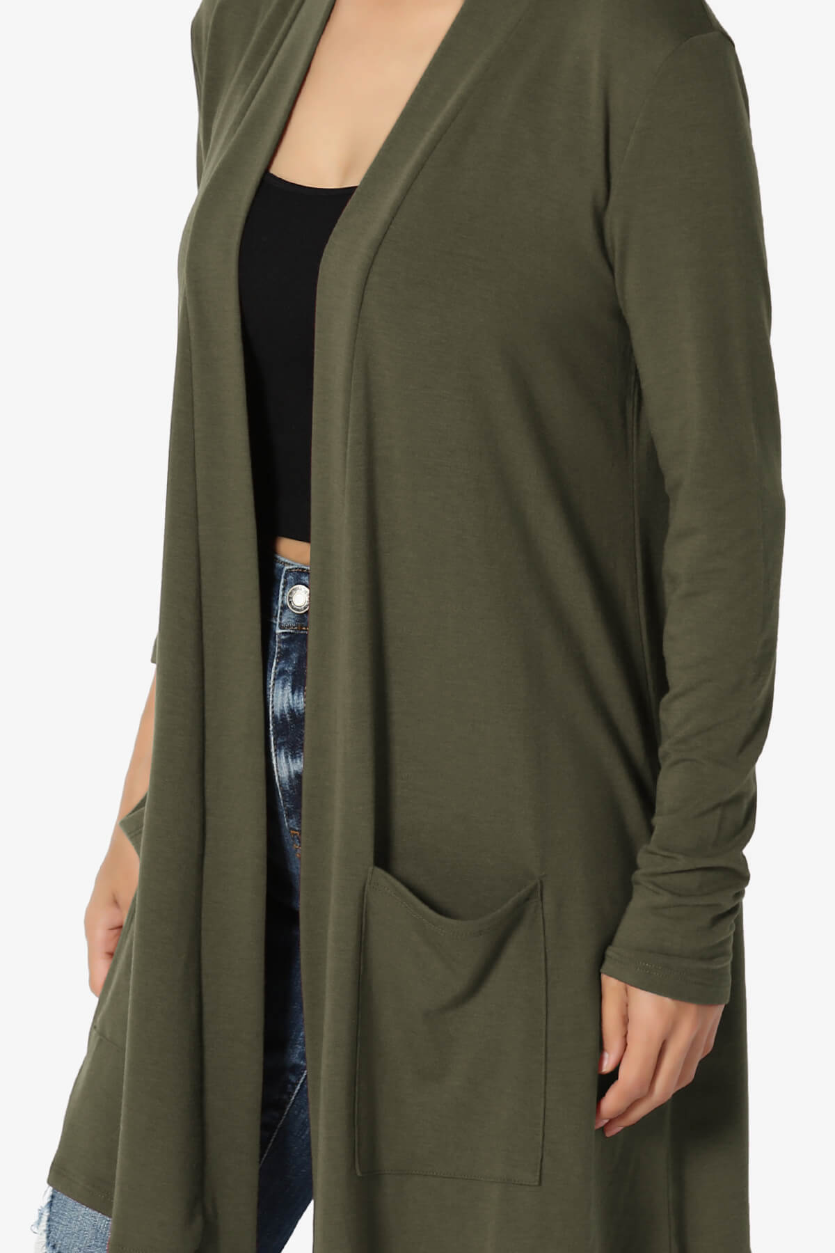 Daday Long Sleeve Pocket Open Front Cardigan OLIVE_5