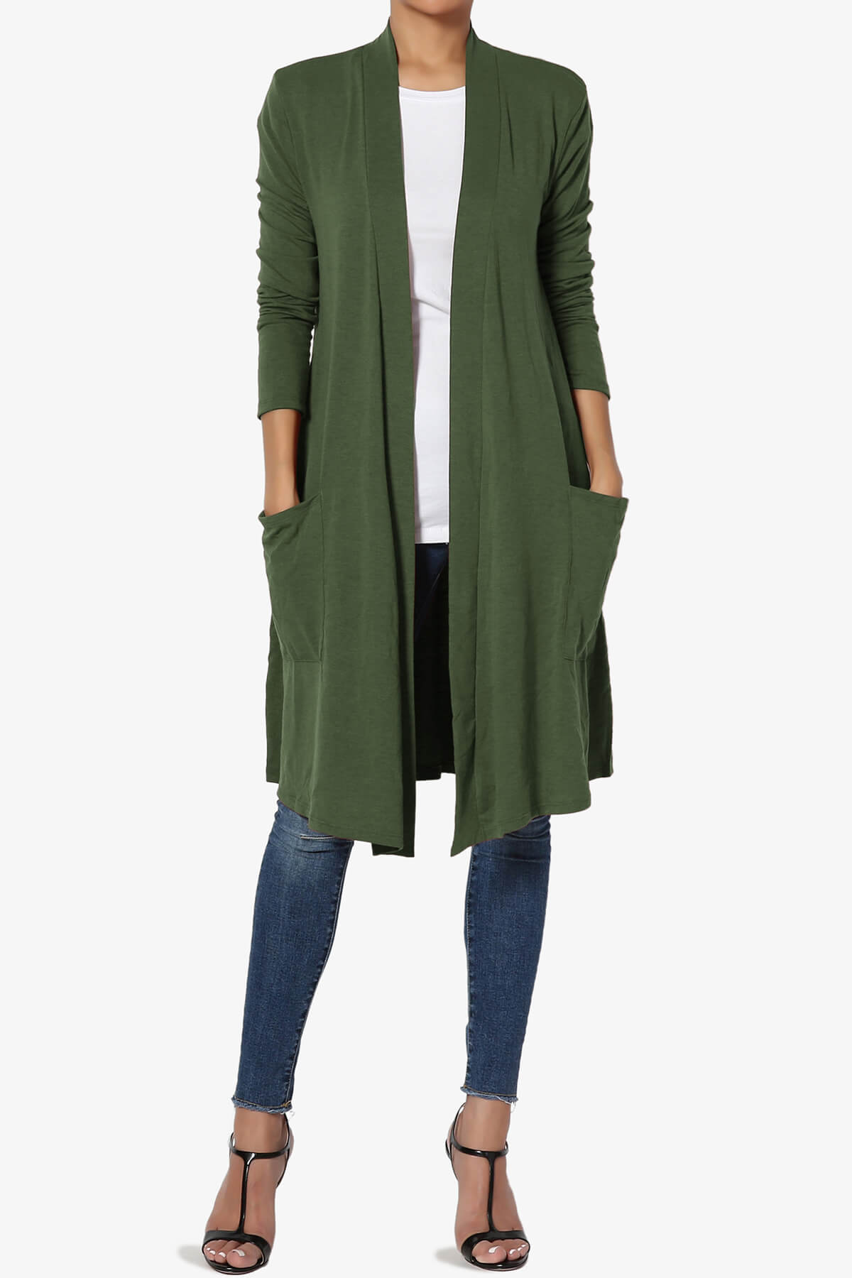 Daday Pocket Jersey Knee Length Cardigan ARMY GREEN_6