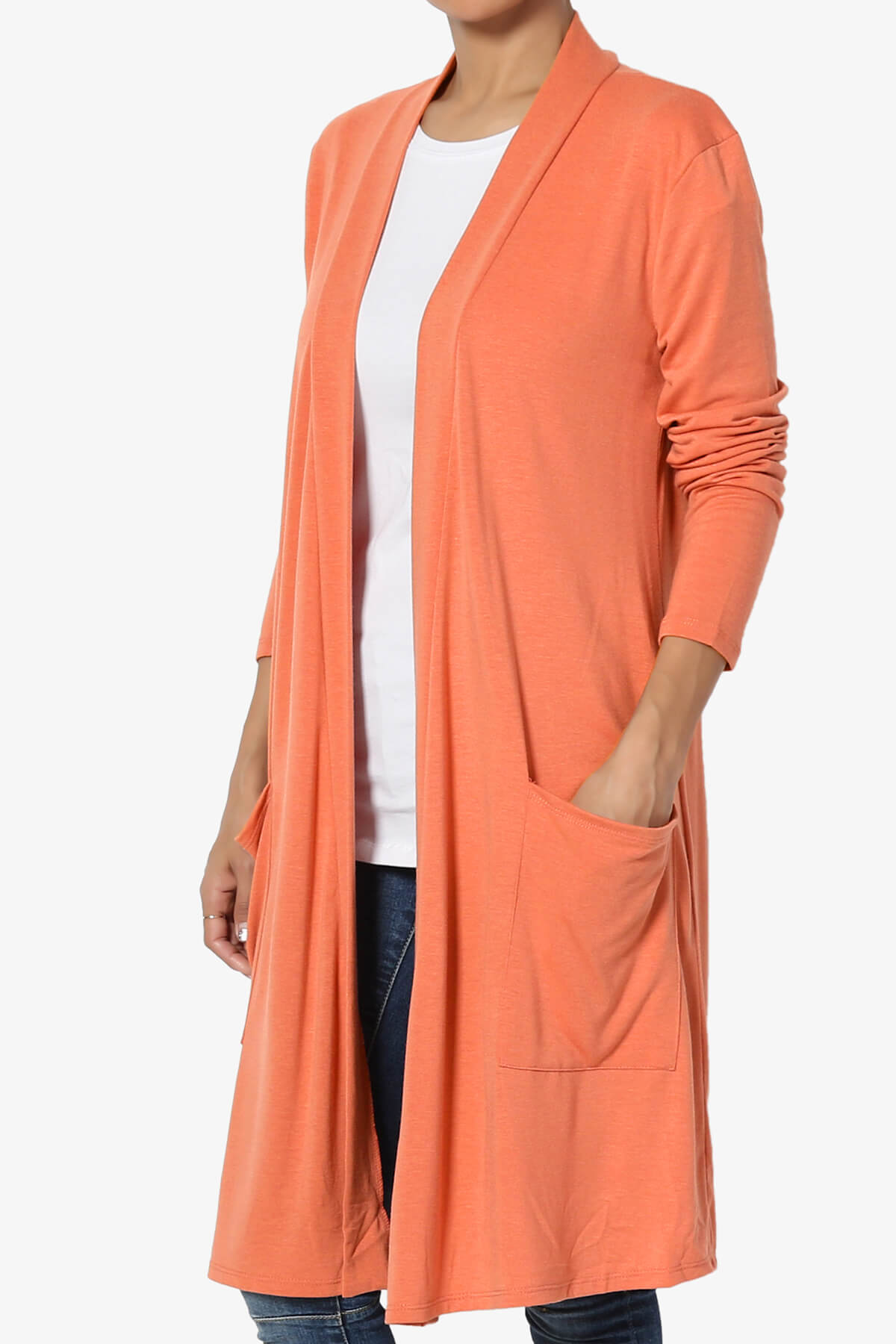 Daday Pocket Jersey Knee Length Cardigan ASH COPPER_3