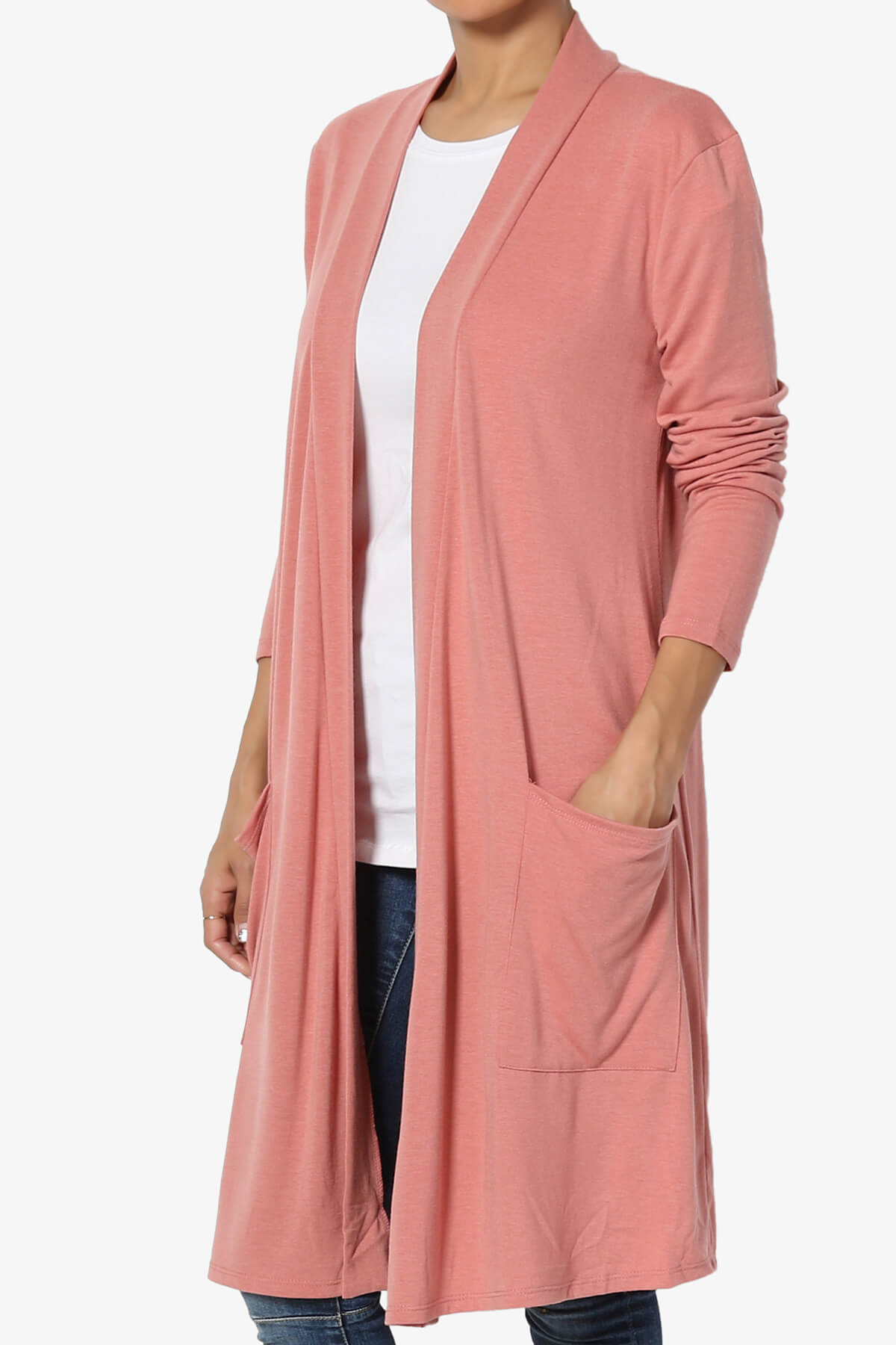 Daday Pocket Jersey Knee Length Cardigan ASH ROSE_3