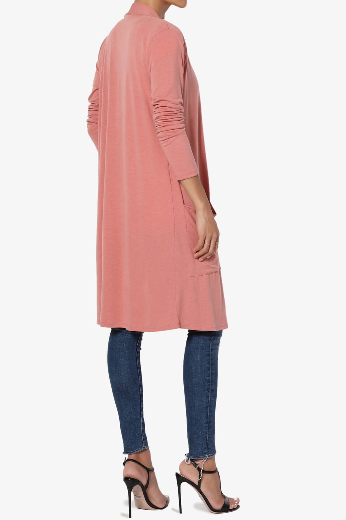 Daday Pocket Jersey Knee Length Cardigan ASH ROSE_4