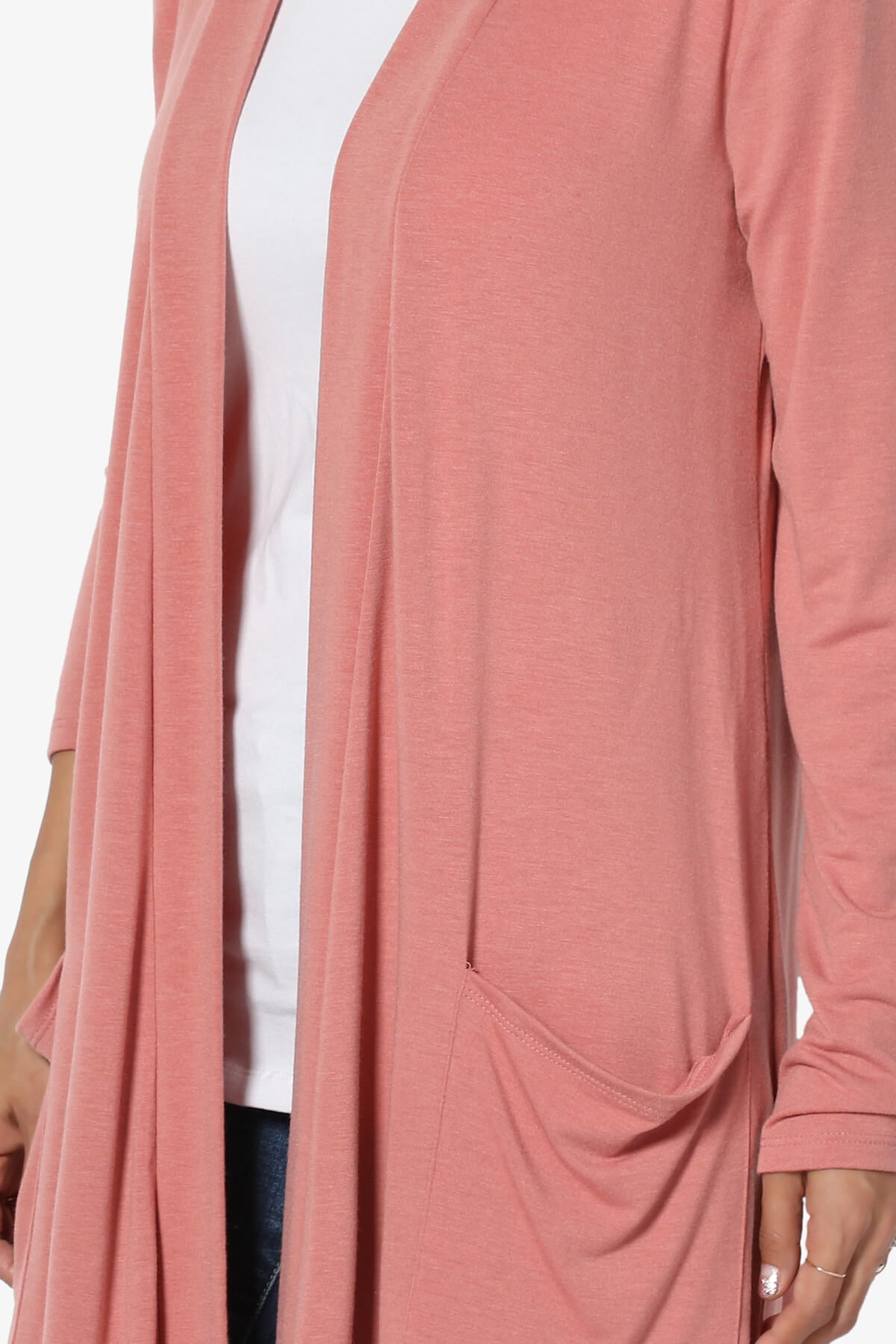 Daday Pocket Jersey Knee Length Cardigan ASH ROSE_5