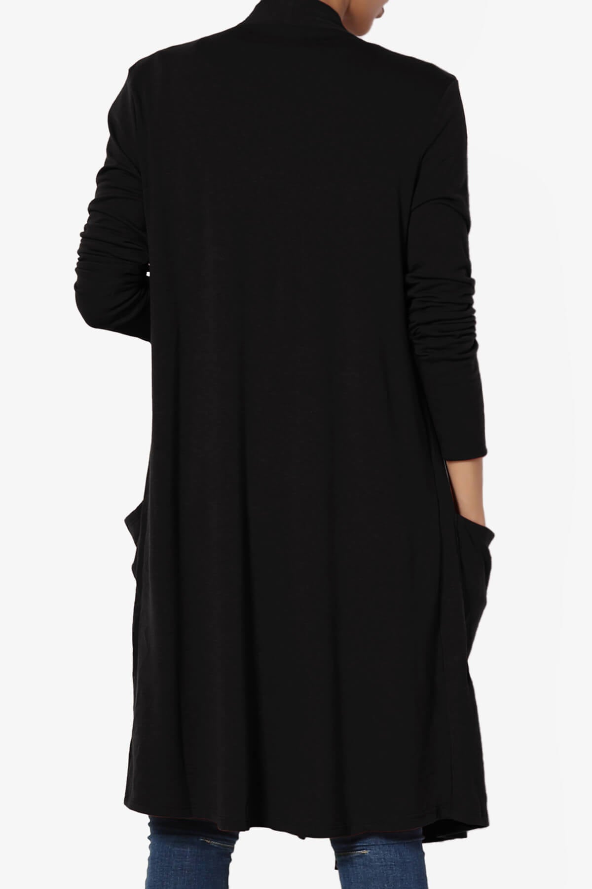 Daday Pocket Jersey Knee Length Cardigan BLACK_2