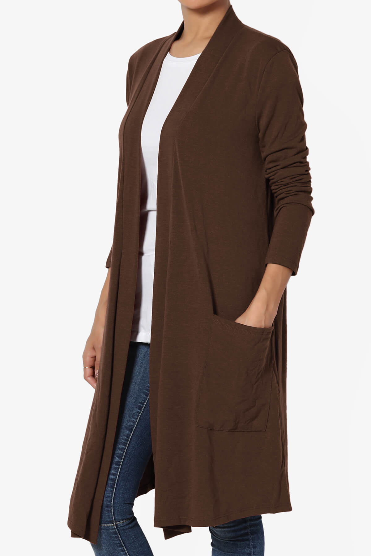 Daday Pocket Jersey Knee Length Cardigan BROWN_3