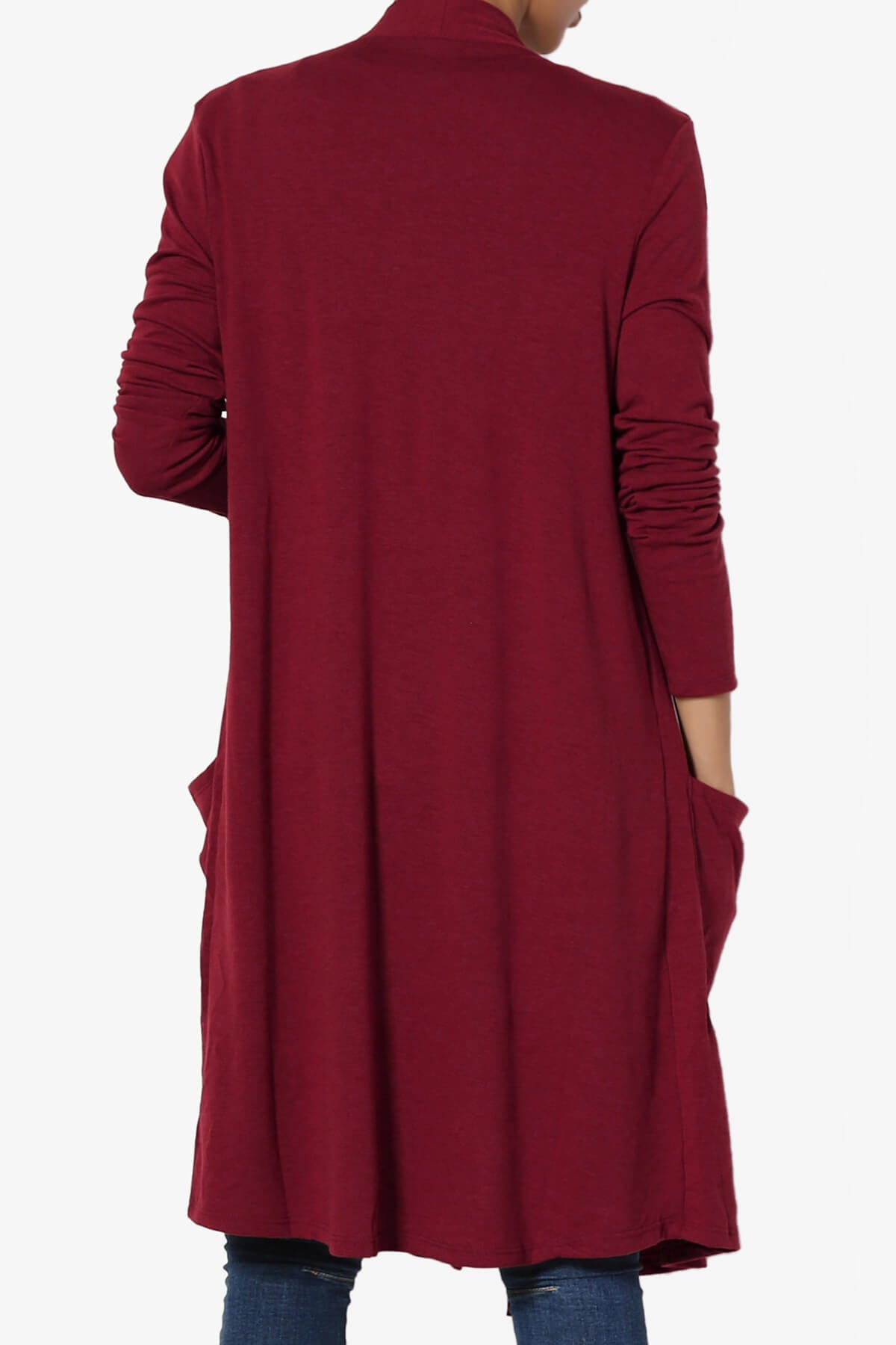 Daday Pocket Jersey Knee Length Cardigan BURGUNDY_2