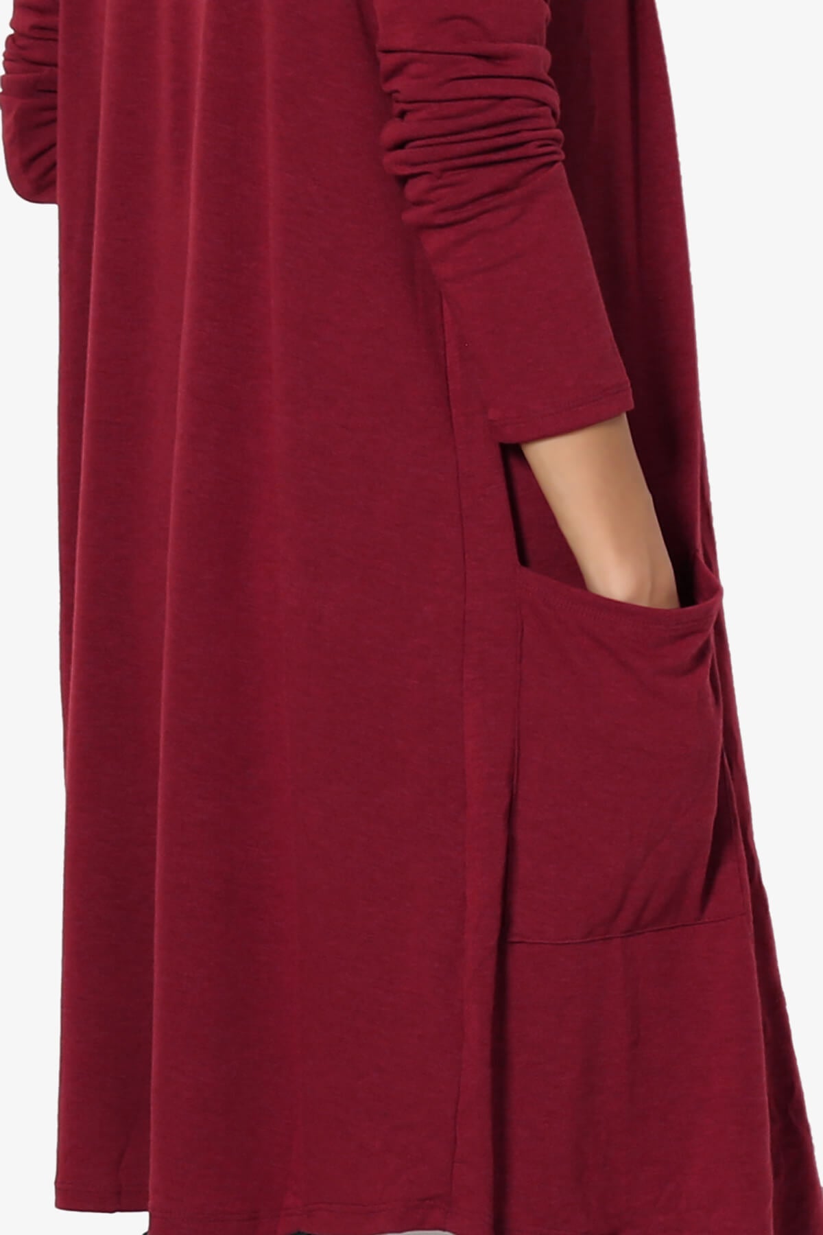 Daday Pocket Jersey Knee Length Cardigan BURGUNDY_5