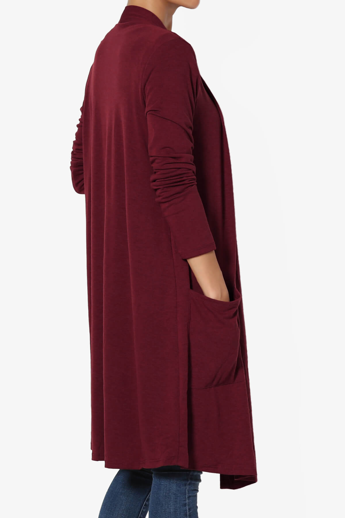 Daday Pocket Jersey Knee Length Cardigan DARK BURGUNDY_4