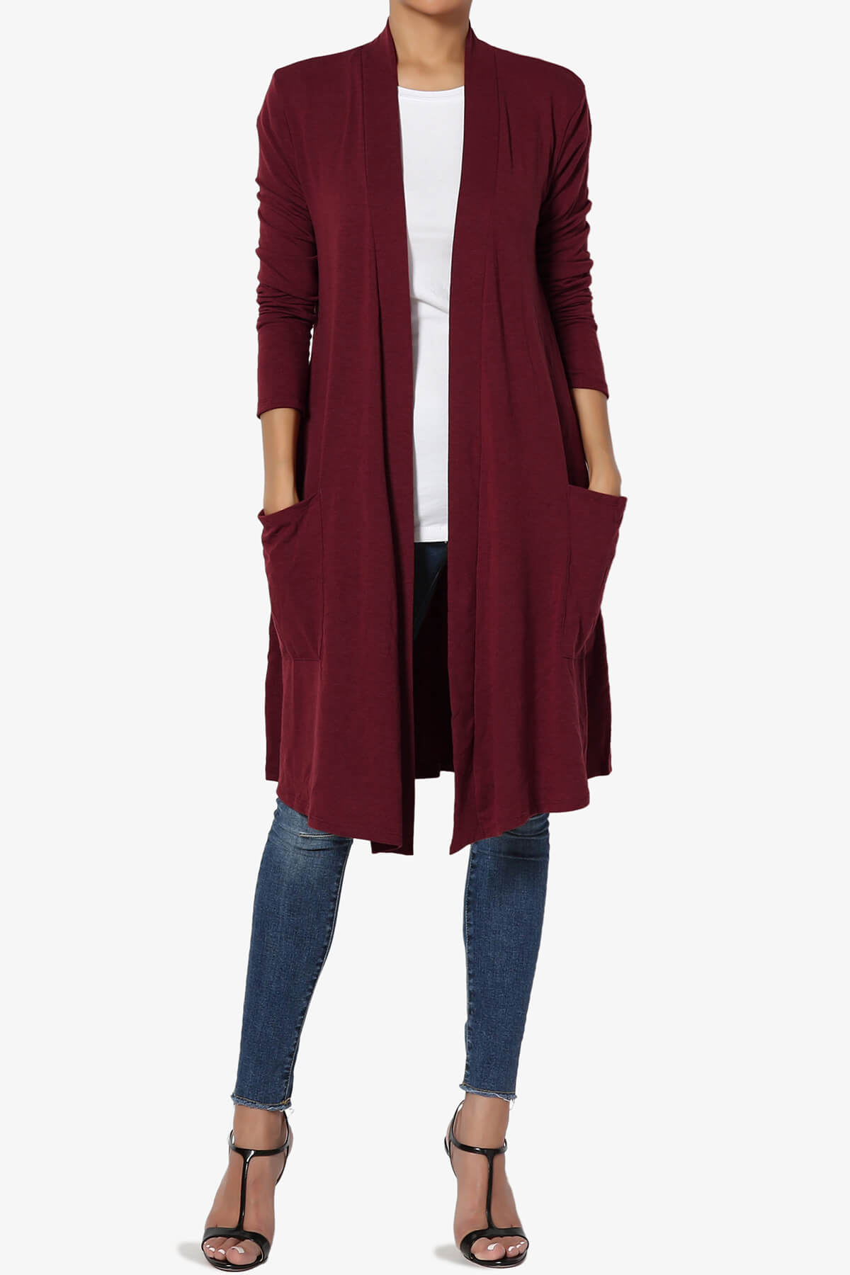 Daday Pocket Jersey Knee Length Cardigan DARK BURGUNDY_6