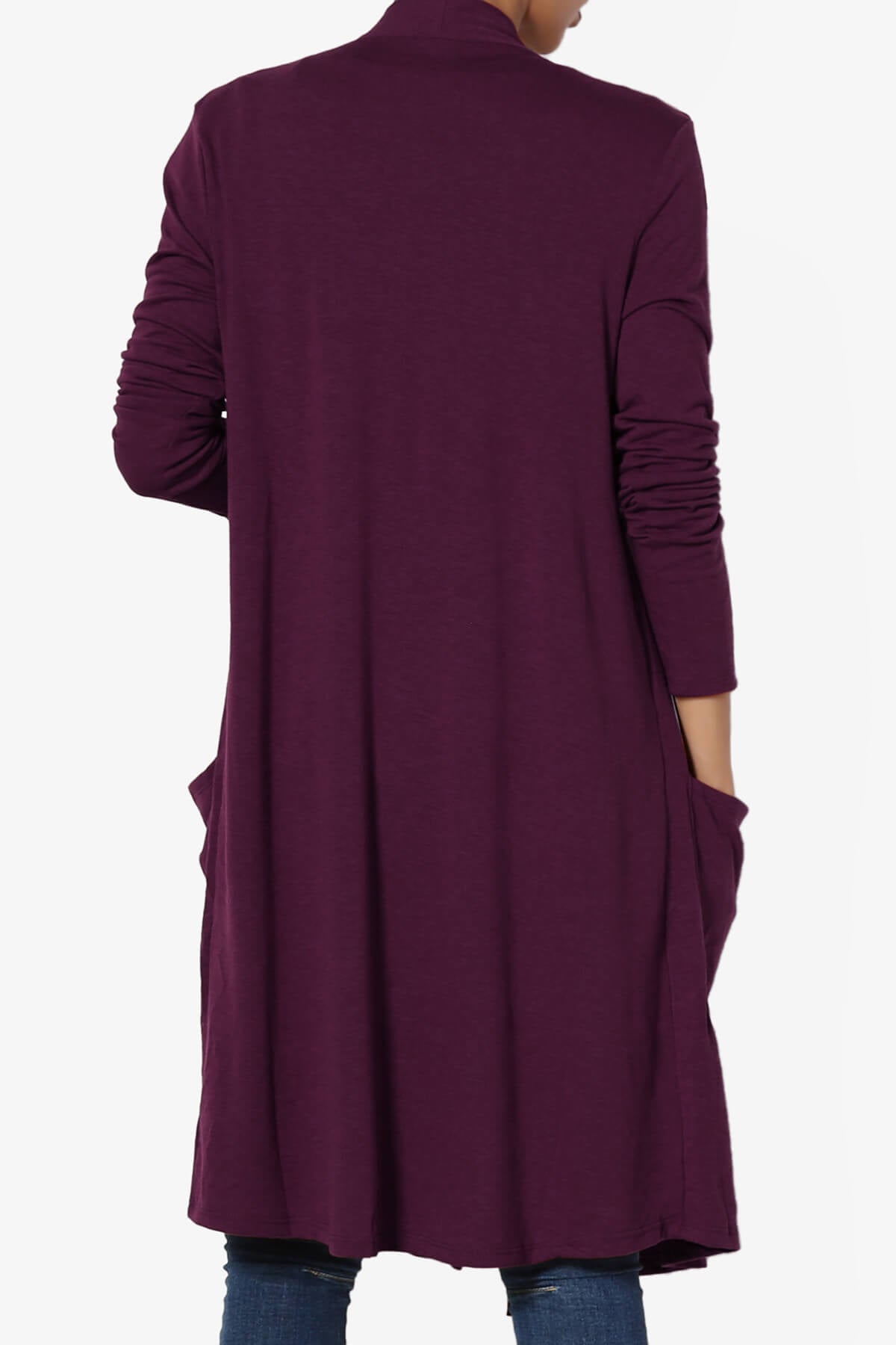 Daday Pocket Jersey Knee Length Cardigan DARK PLUM_2