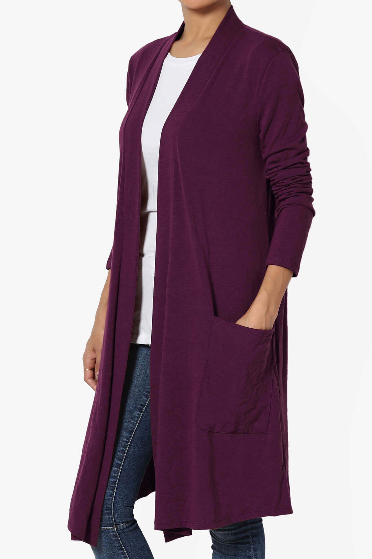 Daday Pocket Jersey Knee Length Cardigan DARK PLUM_3