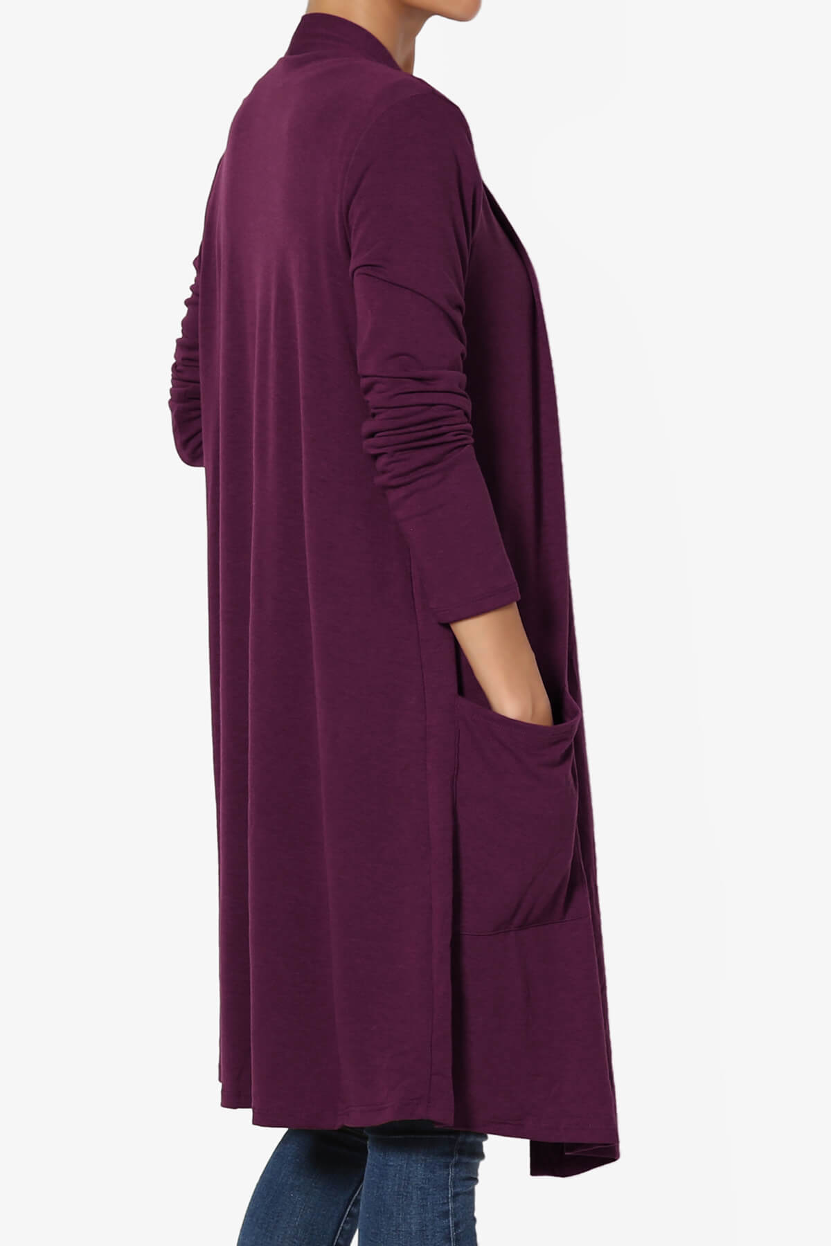 Daday Pocket Jersey Knee Length Cardigan DARK PLUM_4