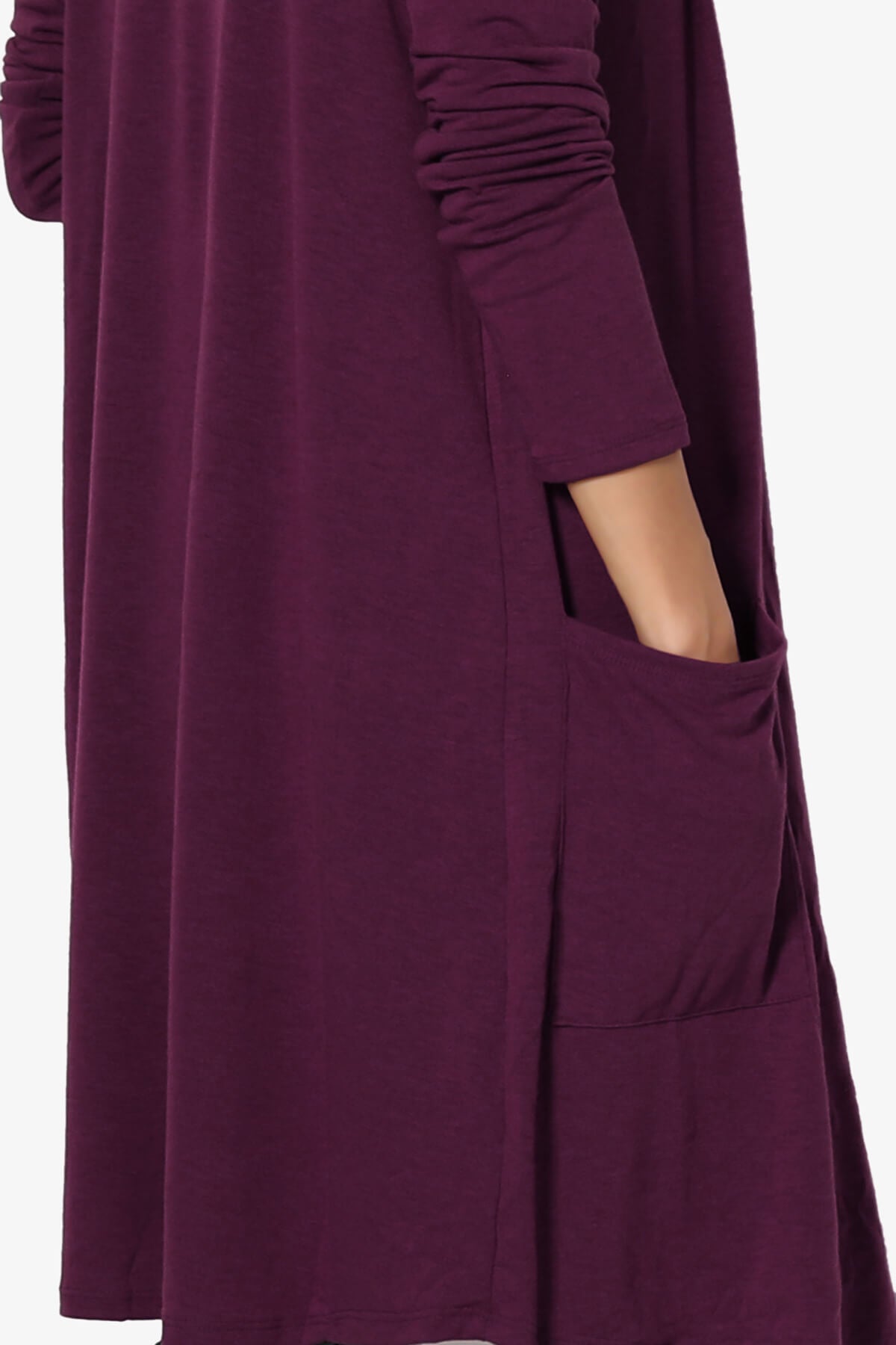 Daday Pocket Jersey Knee Length Cardigan DARK PLUM_5