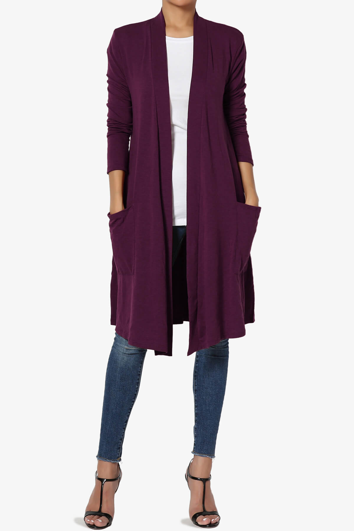 Daday Pocket Jersey Knee Length Cardigan DARK PLUM_6