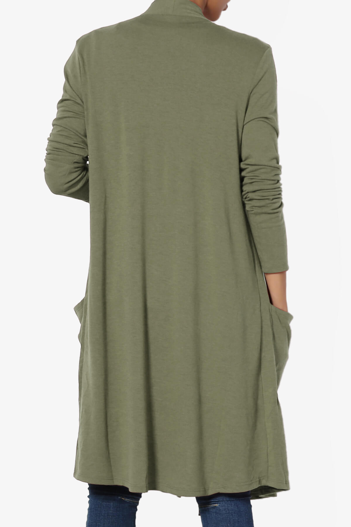 Daday Pocket Jersey Knee Length Cardigan DUSTY OLIVE_2