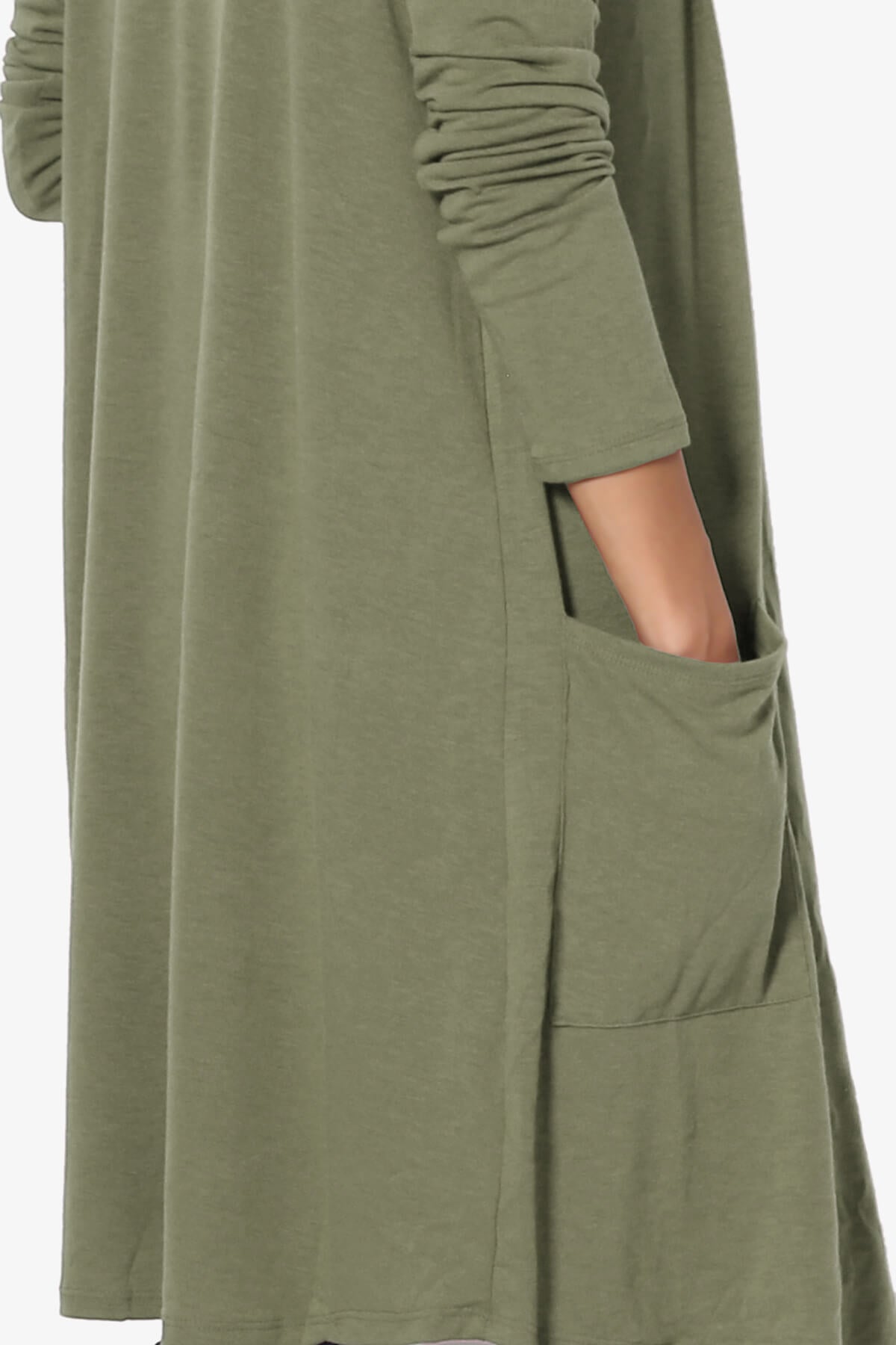Daday Pocket Jersey Knee Length Cardigan DUSTY OLIVE_5