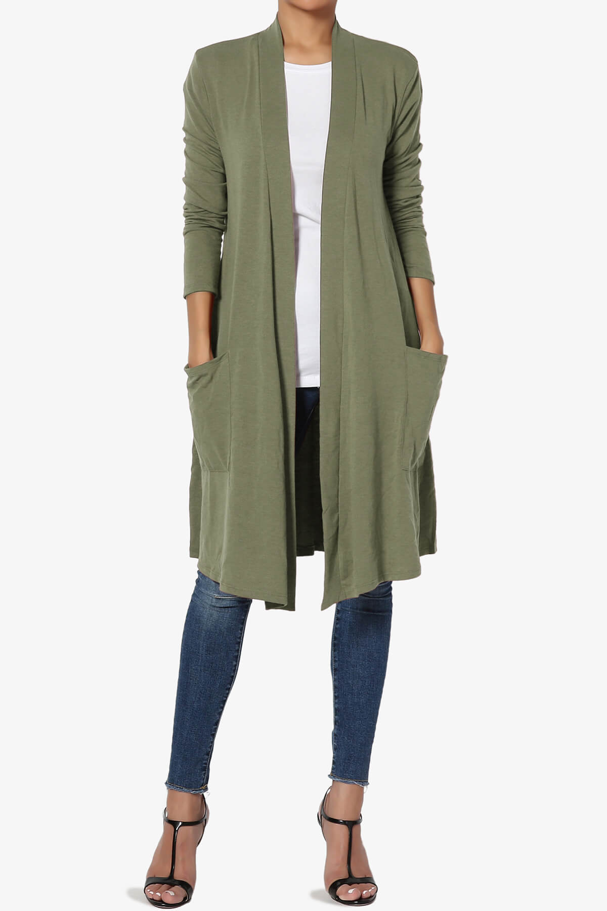 Daday Pocket Jersey Knee Length Cardigan DUSTY OLIVE_6