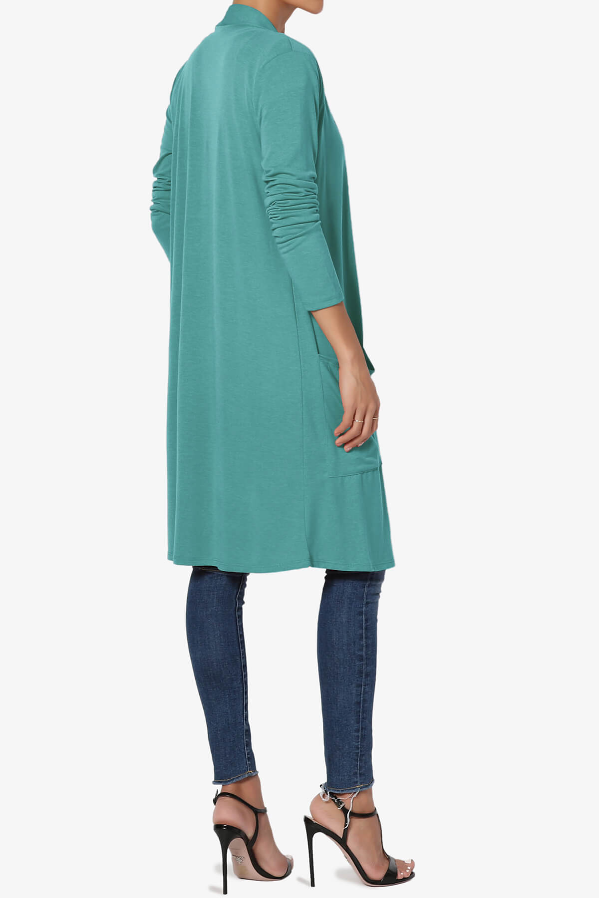 Daday Pocket Jersey Knee Length Cardigan DUSTY TEAL_4