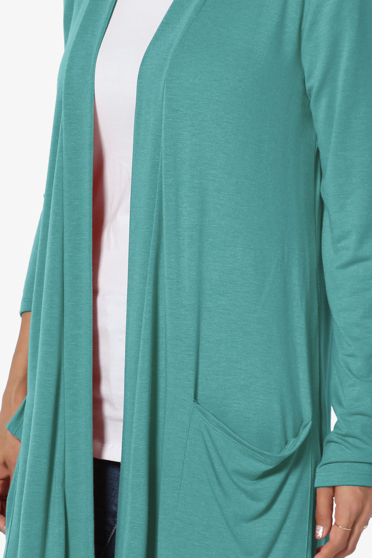 Daday Pocket Jersey Knee Length Cardigan DUSTY TEAL_5