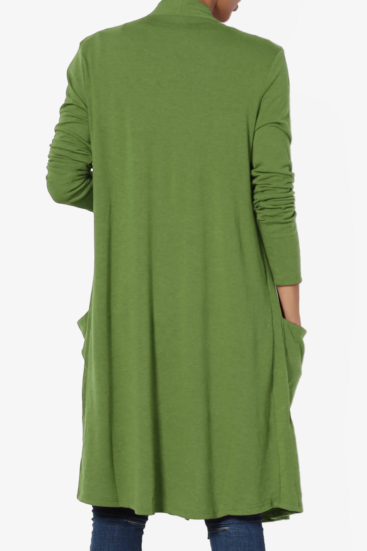 Daday Pocket Jersey Knee Length Cardigan KIWI_2