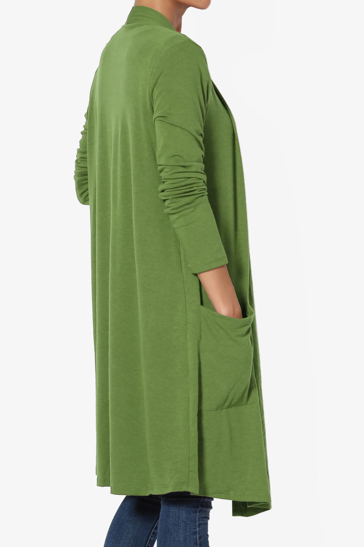 Daday Pocket Jersey Knee Length Cardigan KIWI_4