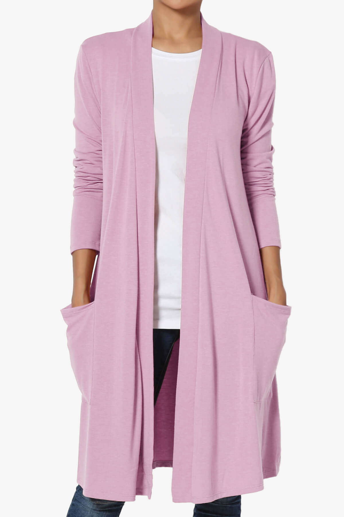 Daday Pocket Jersey Knee Length Cardigan MAUVE_1