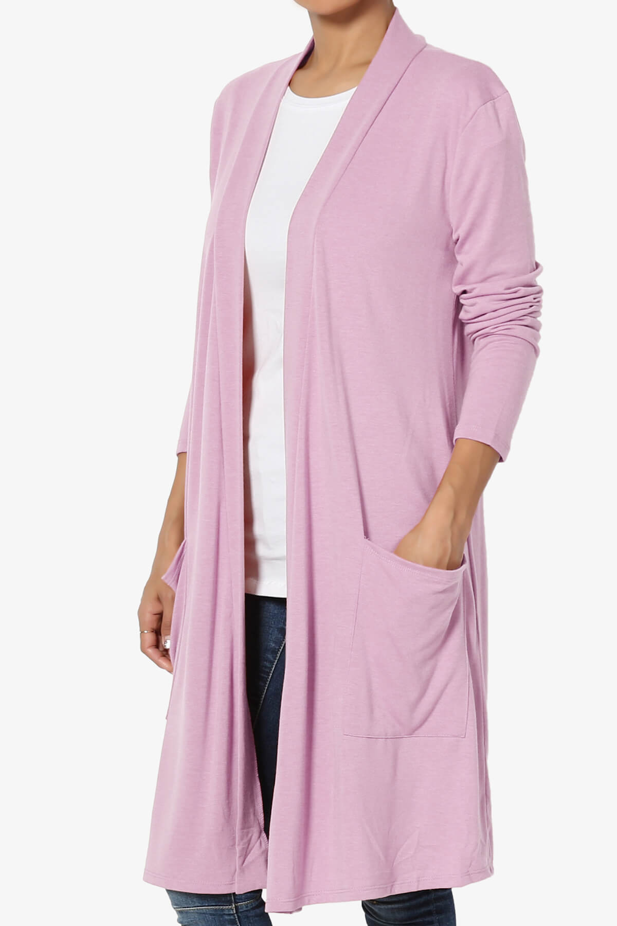 Daday Pocket Jersey Knee Length Cardigan MAUVE_3