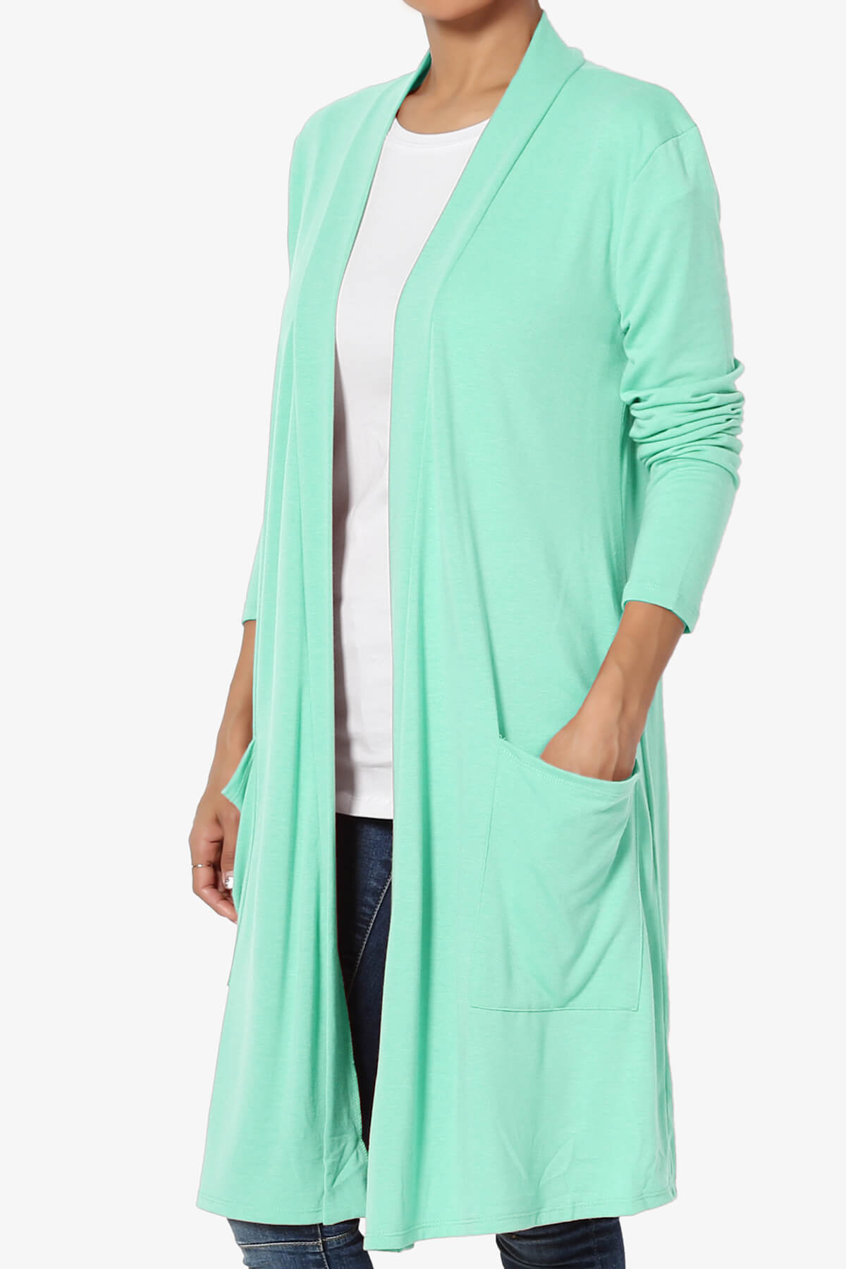 Daday Pocket Jersey Knee Length Cardigan MINT_3