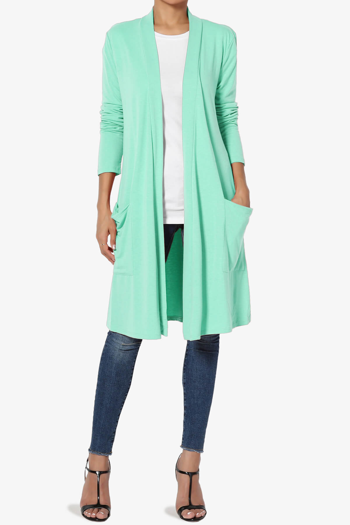 Daday Pocket Jersey Knee Length Cardigan MINT_6