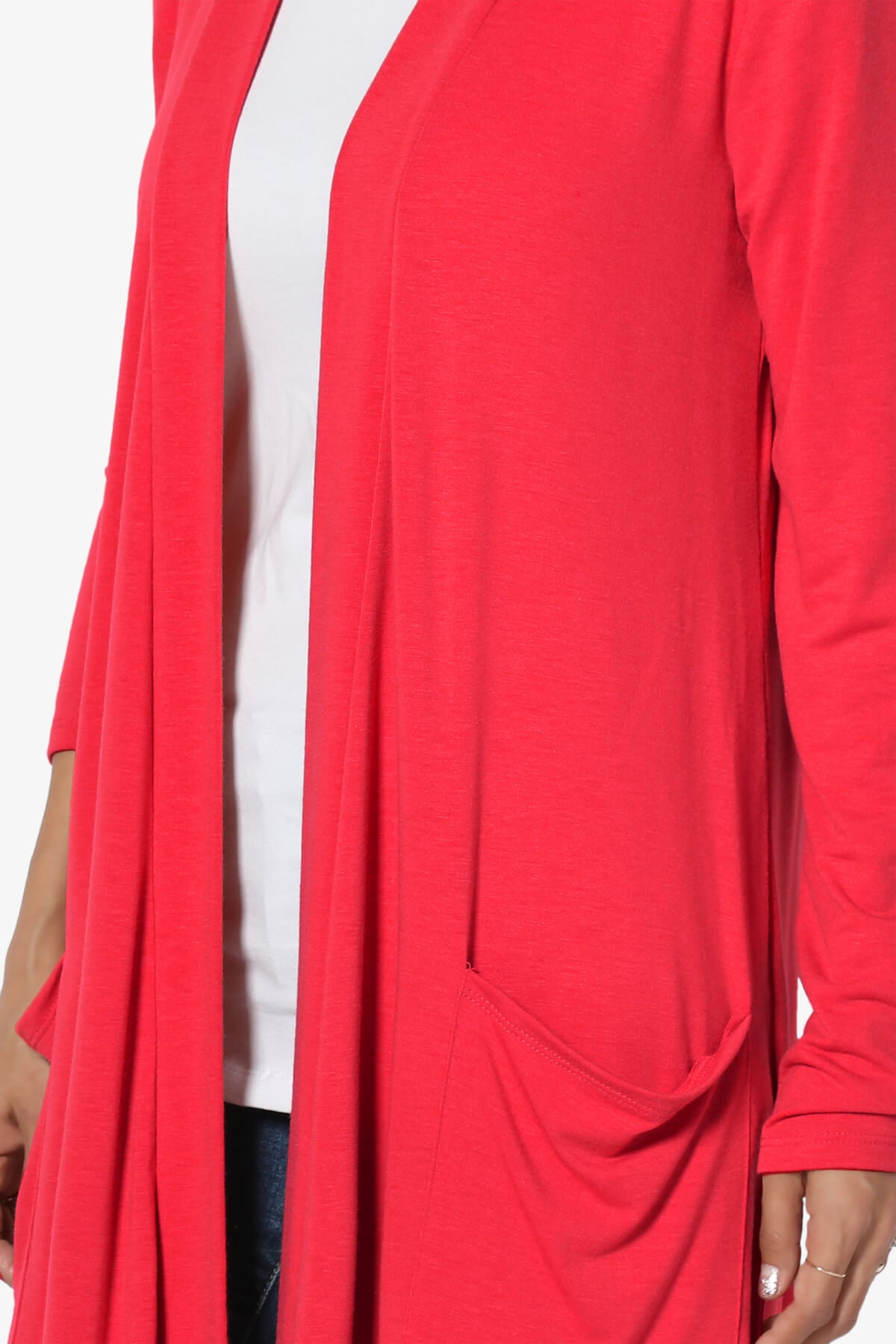 Daday Pocket Jersey Knee Length Cardigan RED_5