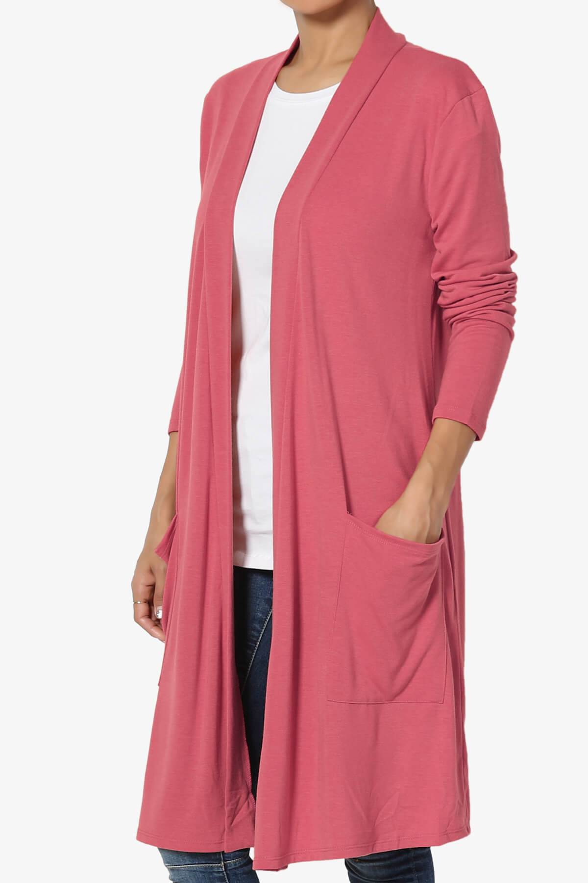 Daday Pocket Jersey Knee Length Cardigan ROSE_3