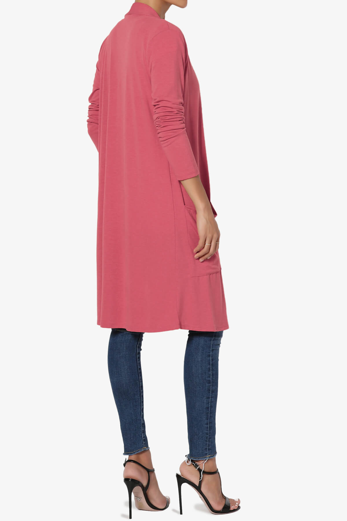 Daday Pocket Jersey Knee Length Cardigan ROSE_4
