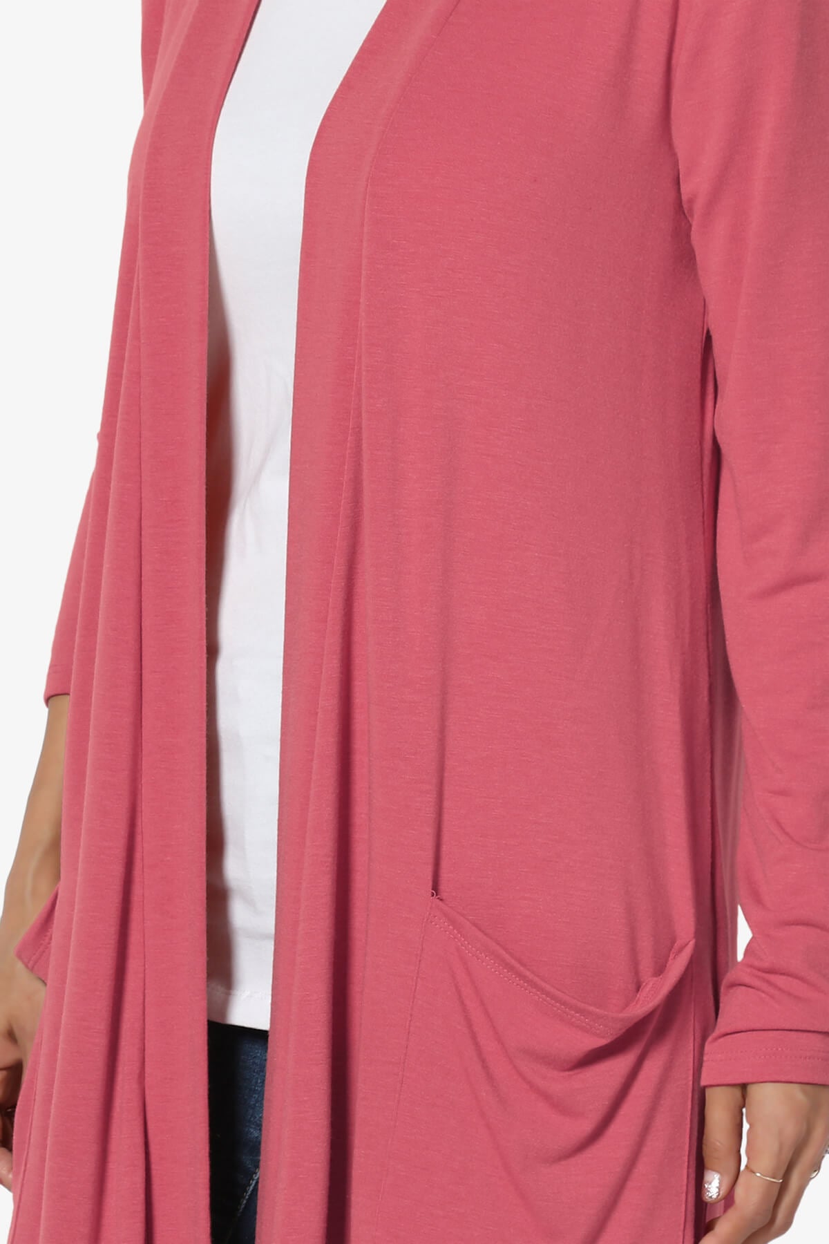 Daday Pocket Jersey Knee Length Cardigan ROSE_5