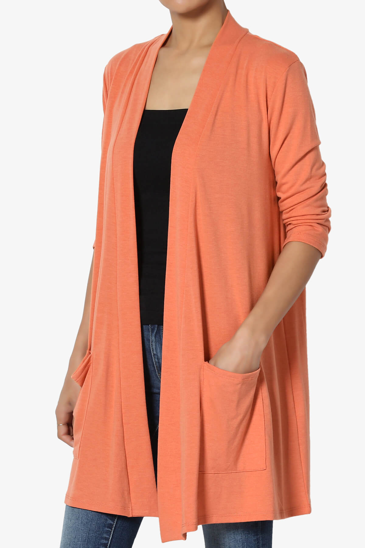 Daday Slouchy Pocket 3/4 Sleeve Cardigan ASH COPPER_3