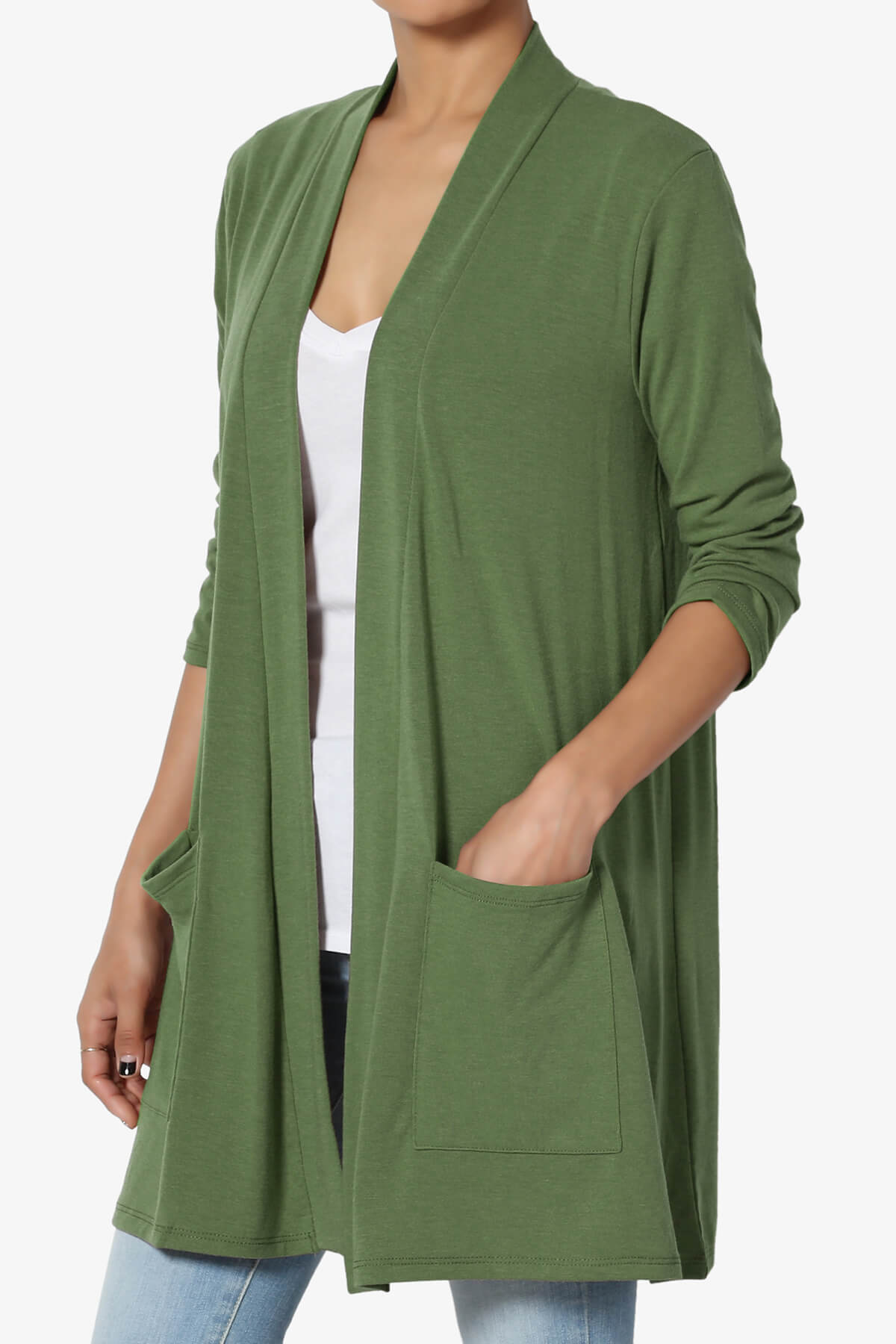 Daday Slouchy Pocket 3/4 Sleeve Cardigan ASH OLIVE_3
